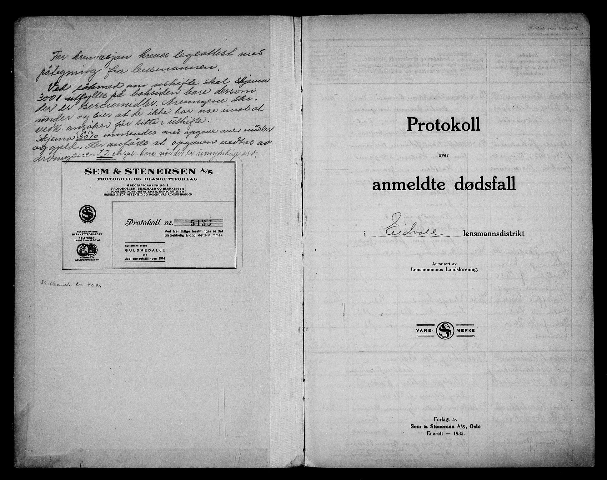 Eidsvoll lensmannskontor, AV/SAO-A-10266a/H/Ha/Haa/L0007: Dødsfallprotokoll, 1936-1940