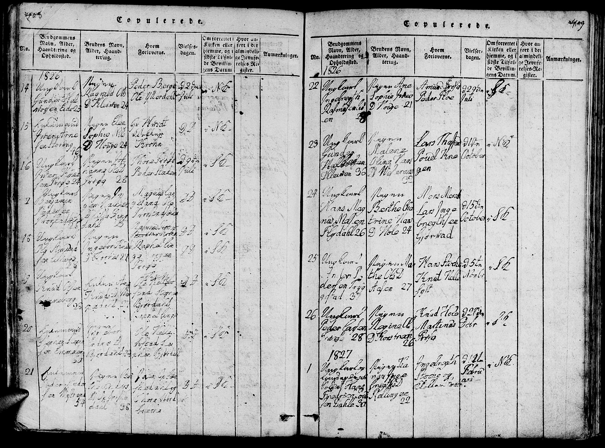 Ministerialprotokoller, klokkerbøker og fødselsregistre - Møre og Romsdal, AV/SAT-A-1454/519/L0260: Klokkerbok nr. 519C01, 1817-1829, s. 408-409