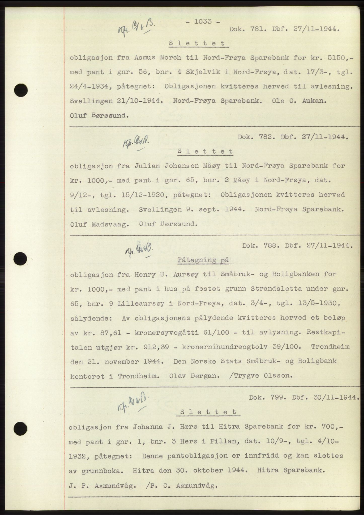 Hitra sorenskriveri, AV/SAT-A-0018/2/2C/2Ca: Pantebok nr. C1, 1936-1945, Dagboknr: 781/1944