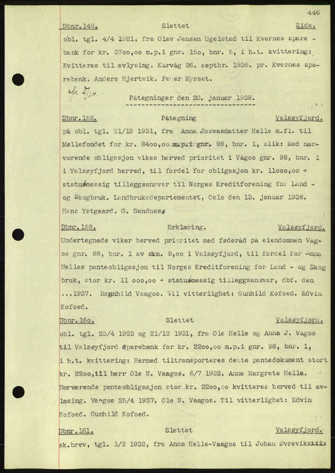 Nordmøre sorenskriveri, AV/SAT-A-4132/1/2/2Ca: Pantebok nr. C80, 1936-1939, Dagboknr: 148/1938