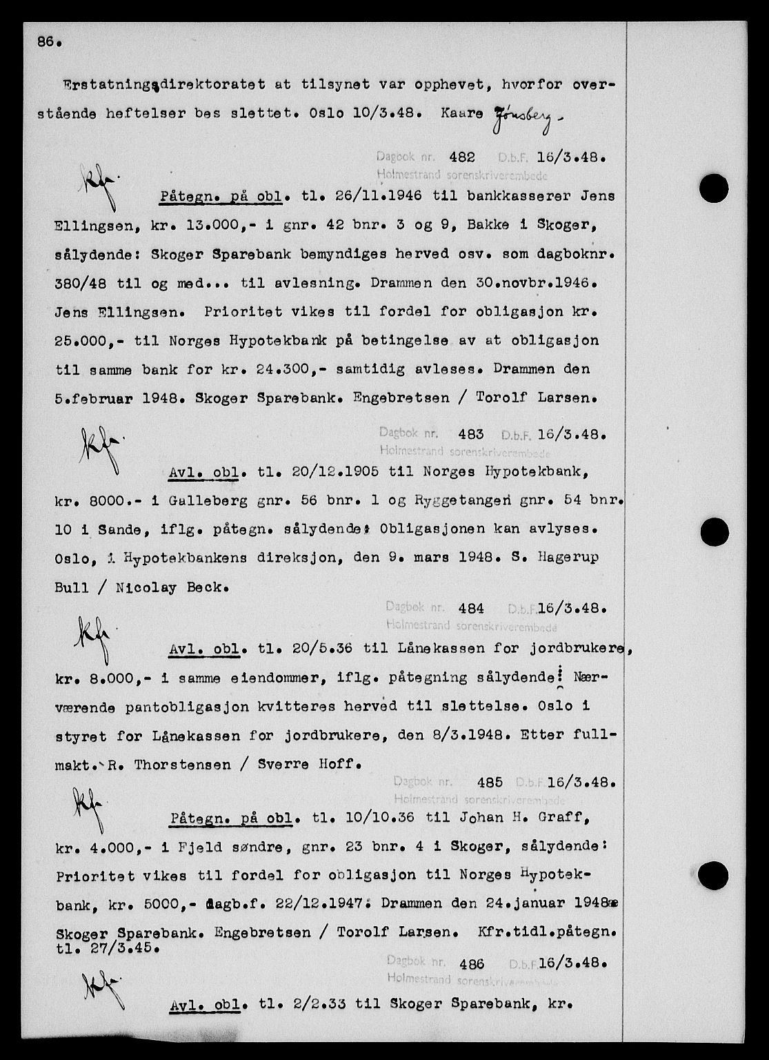 Holmestrand sorenskriveri, SAKO/A-67/G/Ga/Gab/L0058: Pantebok nr. B-58, 1947-1948, s. 86, Dagboknr: 482/1948