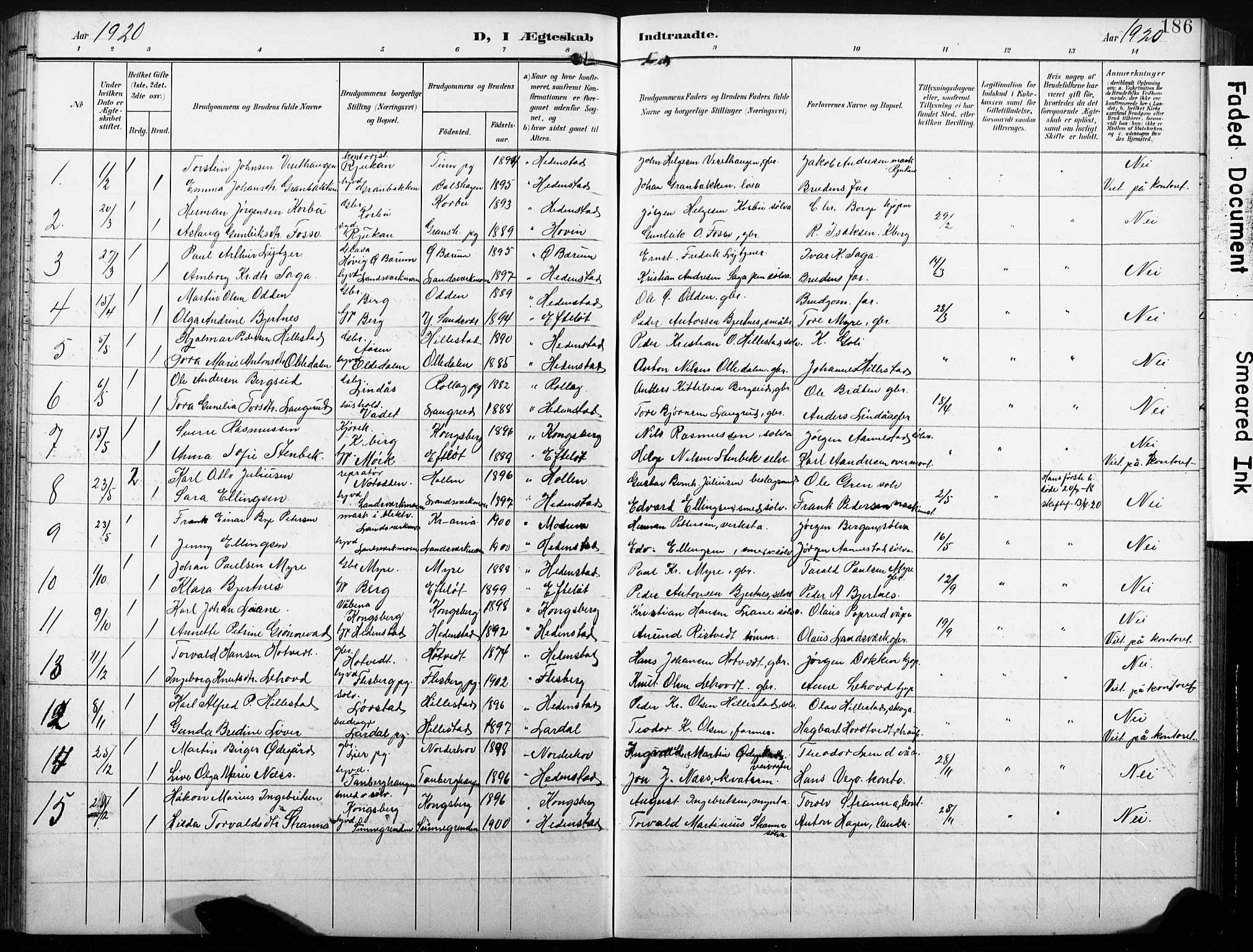 Sandsvær kirkebøker, AV/SAKO-A-244/G/Gd/L0004a: Klokkerbok nr. IV 4A, 1901-1932, s. 186