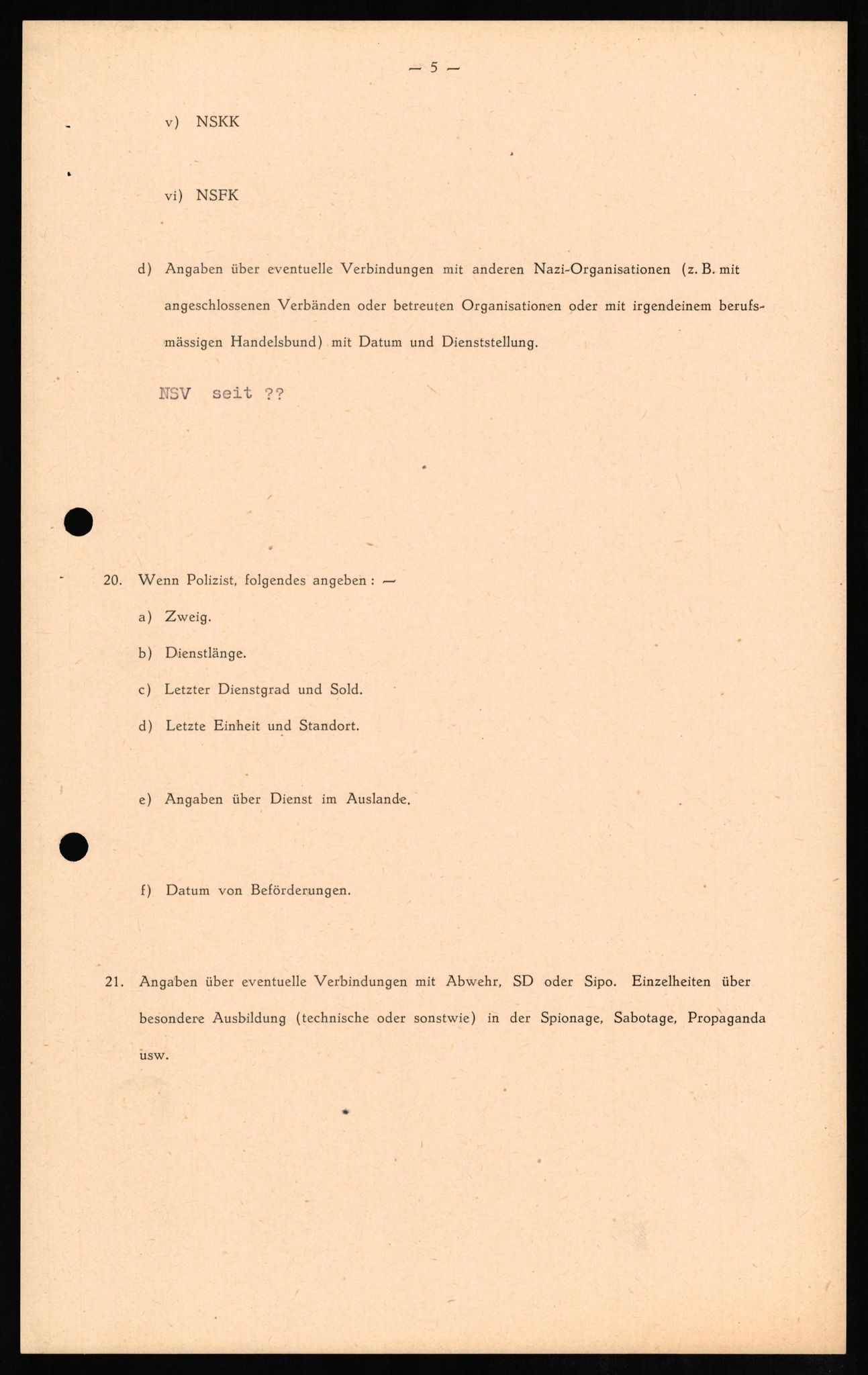 Forsvaret, Forsvarets overkommando II, RA/RAFA-3915/D/Db/L0011: CI Questionaires. Tyske okkupasjonsstyrker i Norge. Tyskere., 1945-1946, s. 108