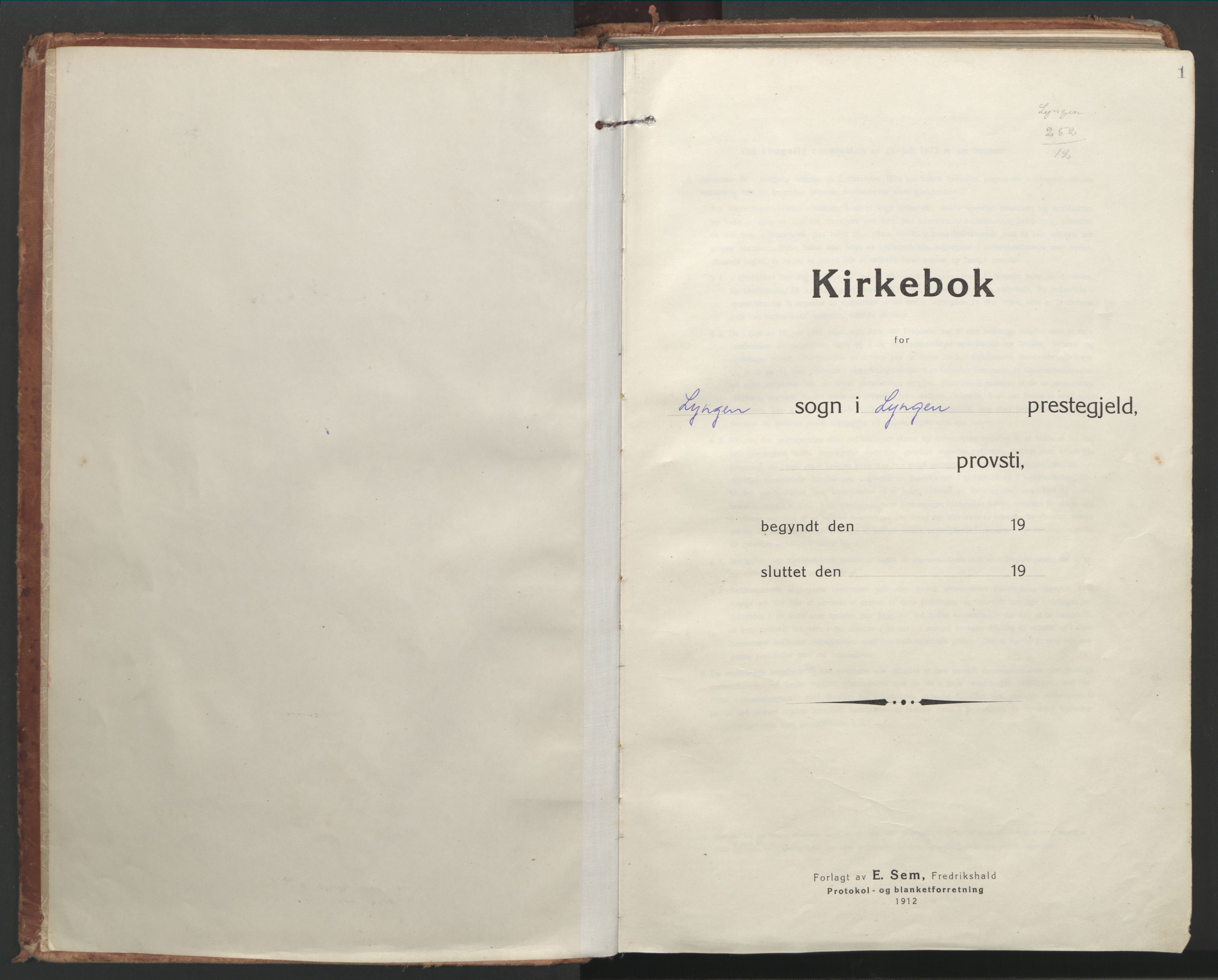 Lyngen sokneprestembete, SATØ/S-1289/H/He/Hea/L0012kirke: Ministerialbok nr. 12, 1914-1923, s. 1