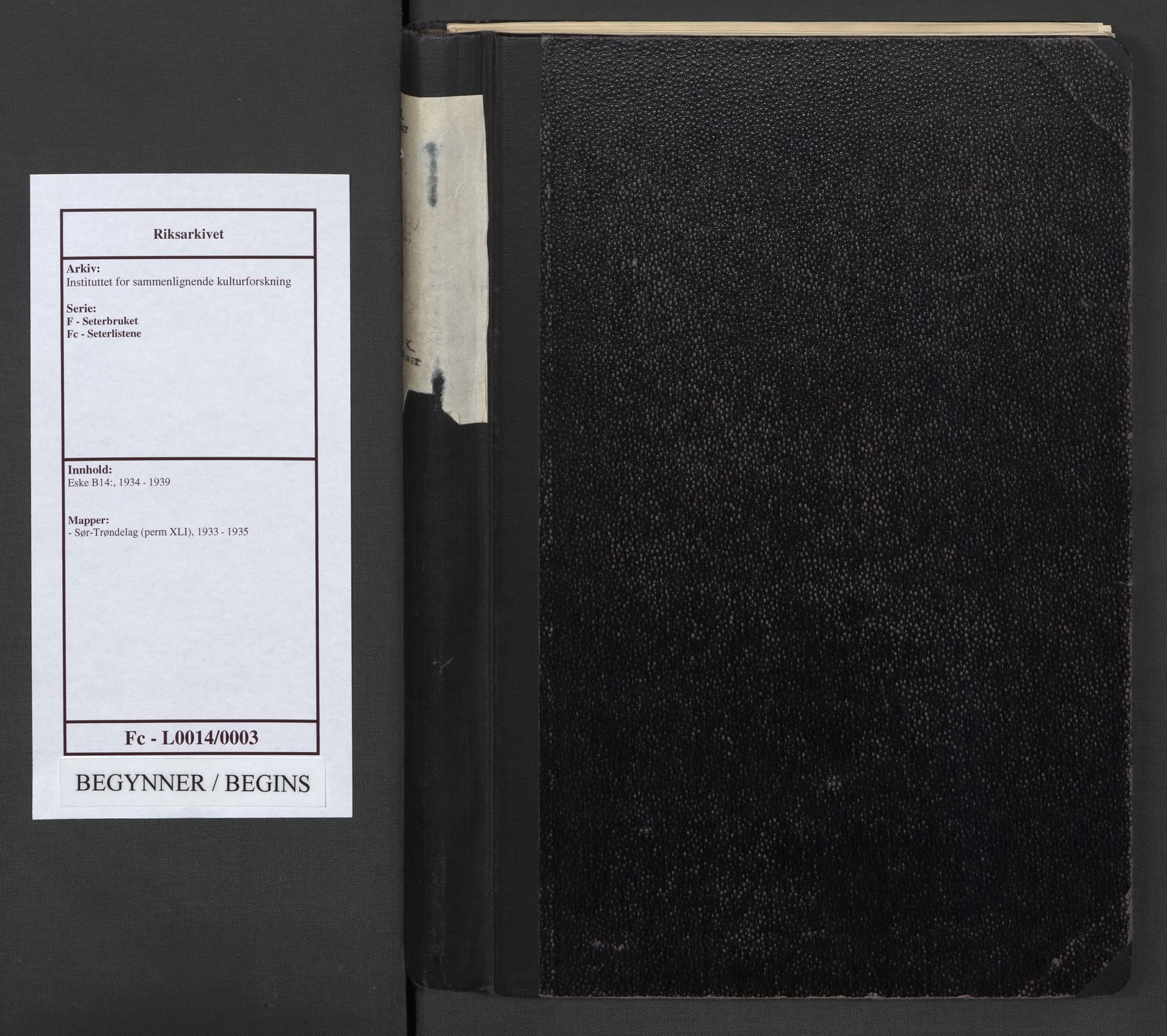 Instituttet for sammenlignende kulturforskning, AV/RA-PA-0424/F/Fc/L0014/0003: Eske B14: / Sør-Trøndelag (perm XLI), 1933-1935