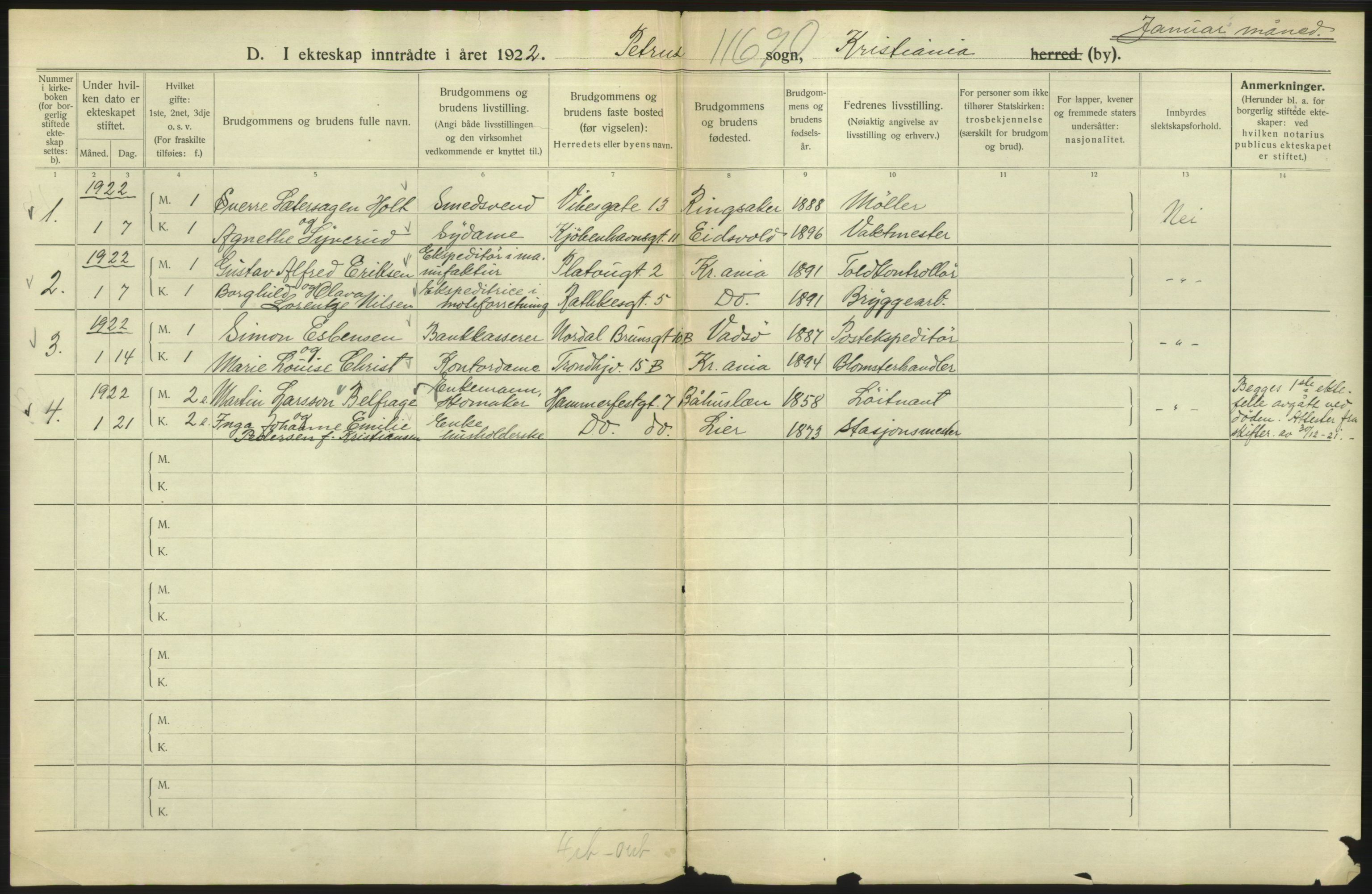 Statistisk sentralbyrå, Sosiodemografiske emner, Befolkning, RA/S-2228/D/Df/Dfc/Dfcb/L0008: Kristiania: Gifte, 1922, s. 10