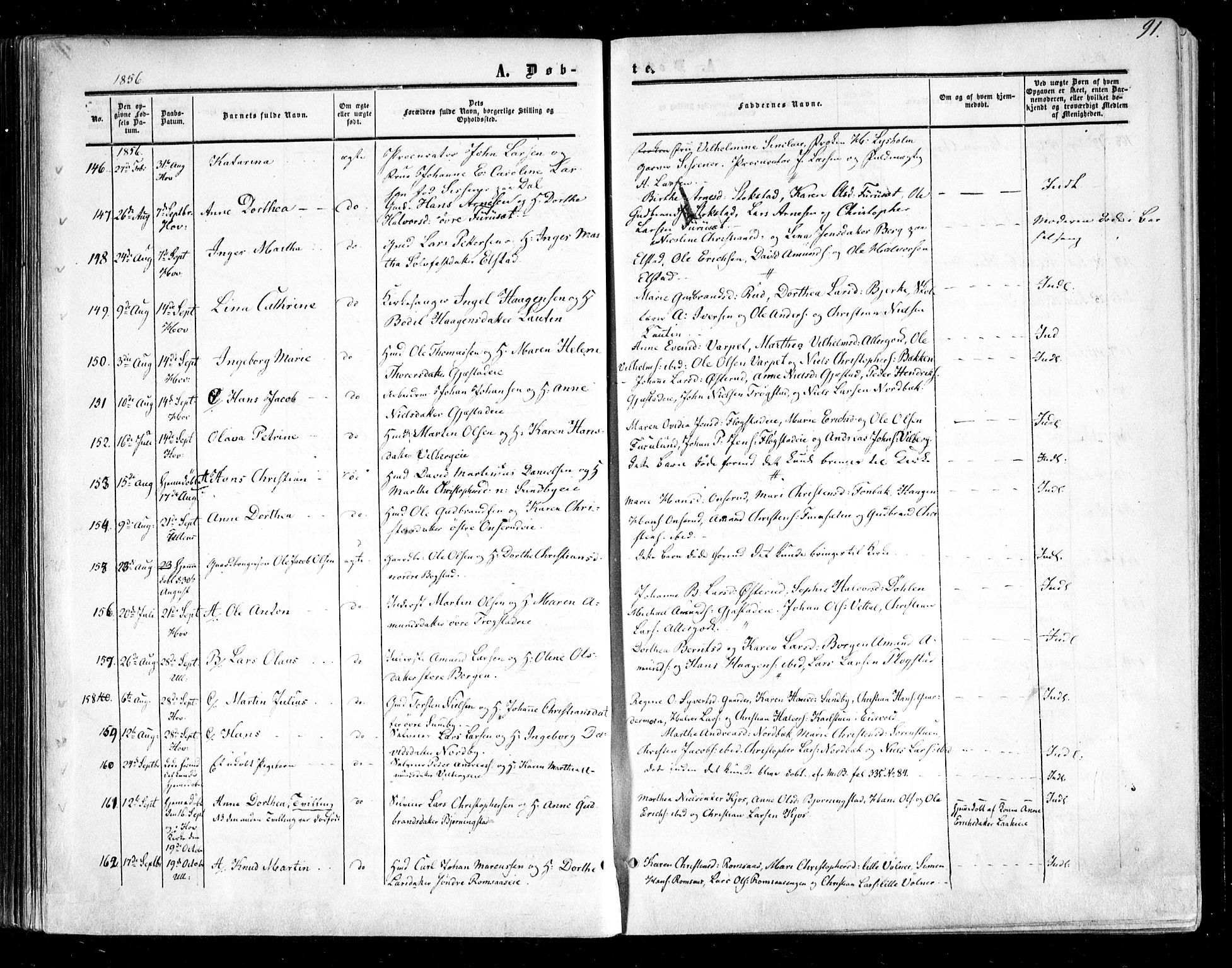Ullensaker prestekontor Kirkebøker, AV/SAO-A-10236a/F/Fa/L0015.a: Ministerialbok nr. I 15A, 1851-1862, s. 91
