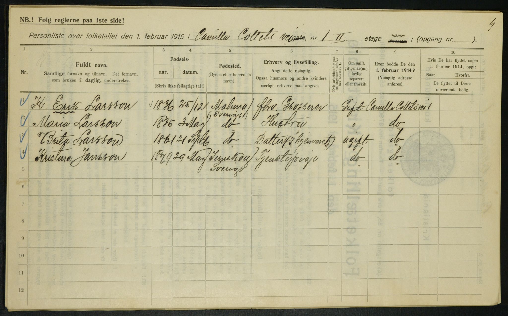 OBA, Kommunal folketelling 1.2.1915 for Kristiania, 1915, s. 11611