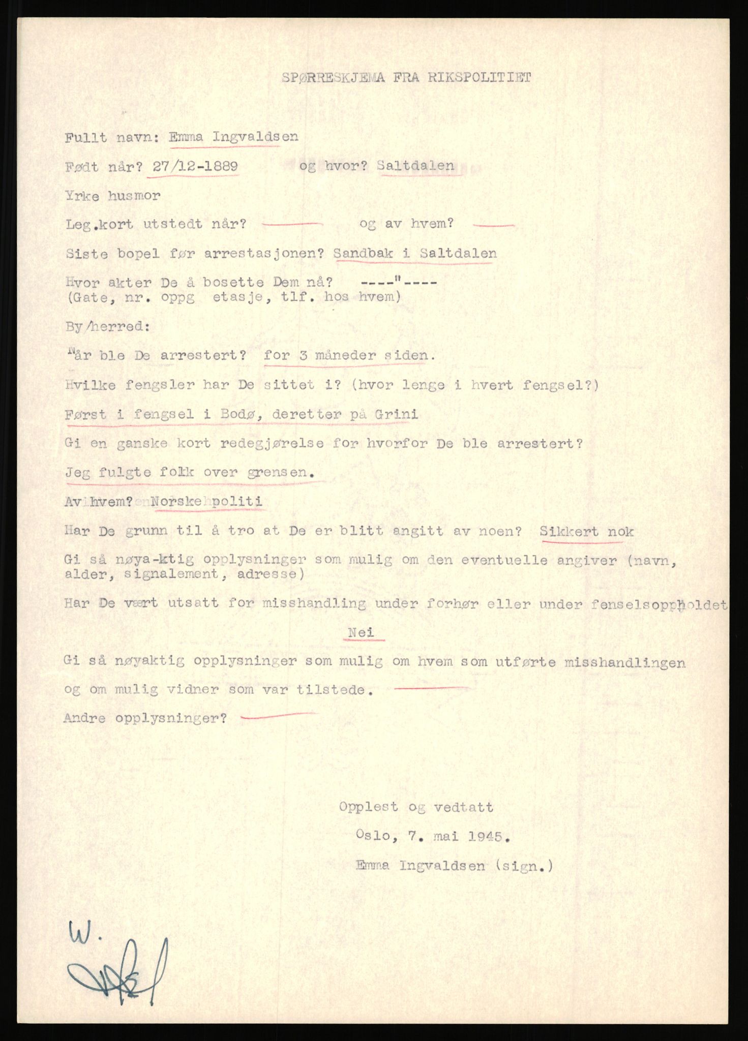 Rikspolitisjefen, AV/RA-S-1560/L/L0007: Heen, Erik C. - Iversen, Trygve, 1940-1945, s. 1163