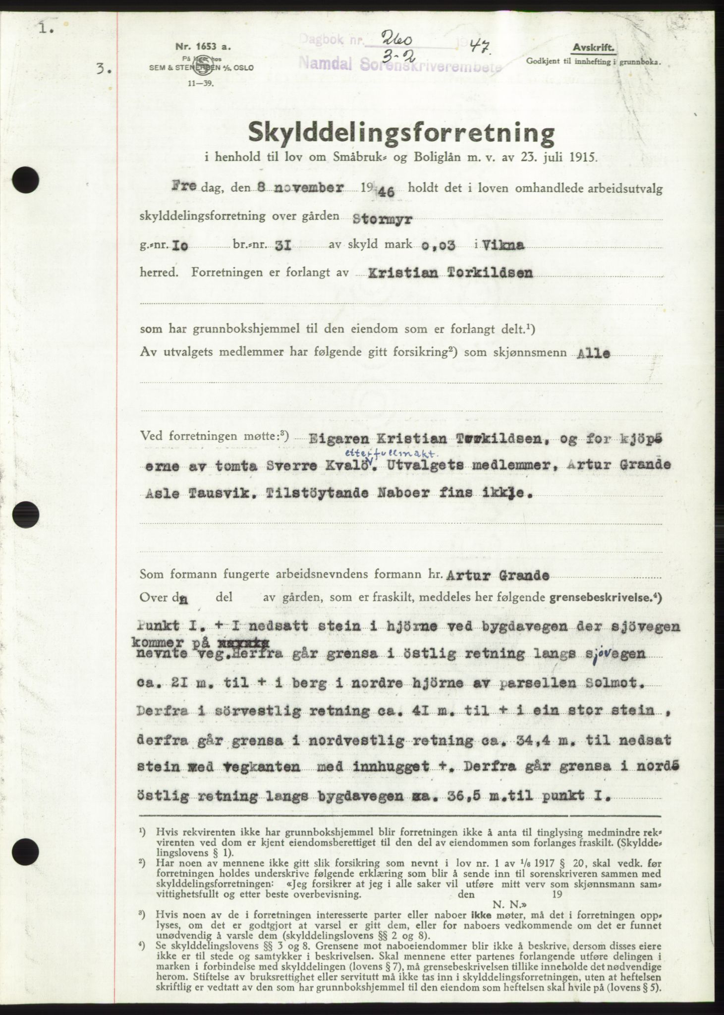 Namdal sorenskriveri, SAT/A-4133/1/2/2C: Pantebok nr. -, 1946-1947, Dagboknr: 260/1947