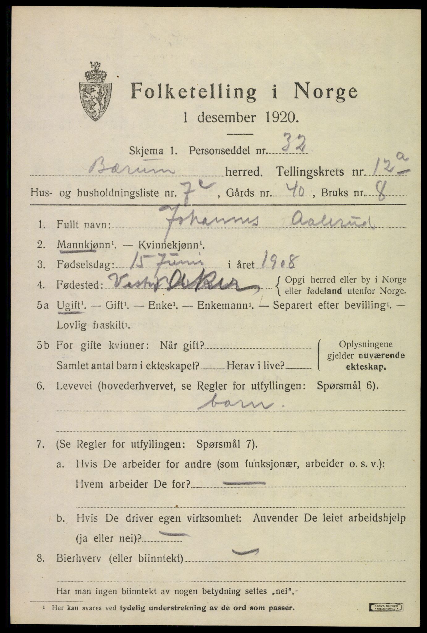 SAO, Folketelling 1920 for 0219 Bærum herred, 1920, s. 25946