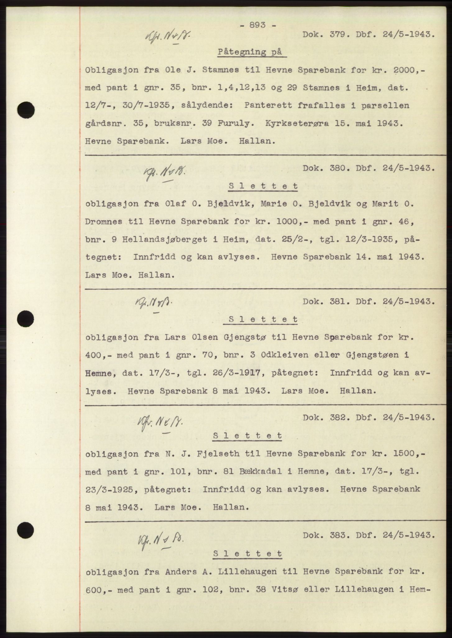 Hitra sorenskriveri, AV/SAT-A-0018/2/2C/2Ca: Pantebok nr. C1, 1936-1945, Dagboknr: 379/1943