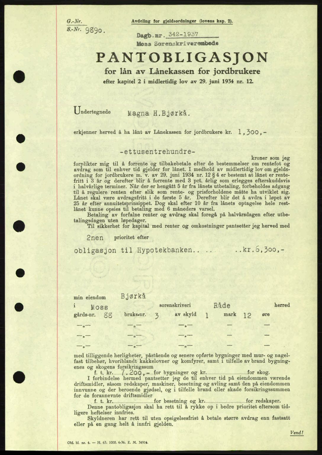 Moss sorenskriveri, SAO/A-10168: Pantebok nr. B3, 1937-1937, Dagboknr: 342/1937