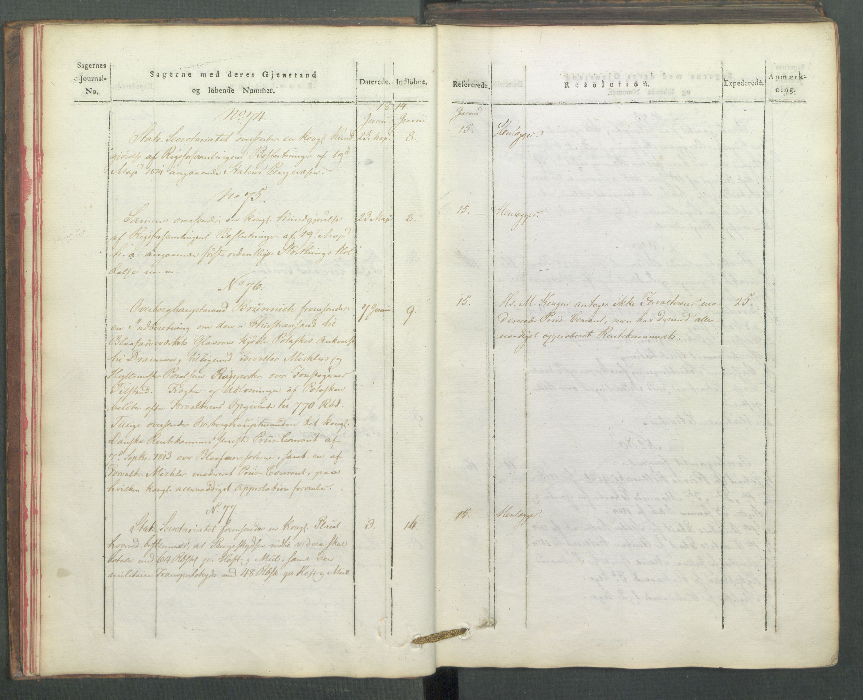 Departementene i 1814, AV/RA-S-3899/Fe/L0054: Journal, 1814