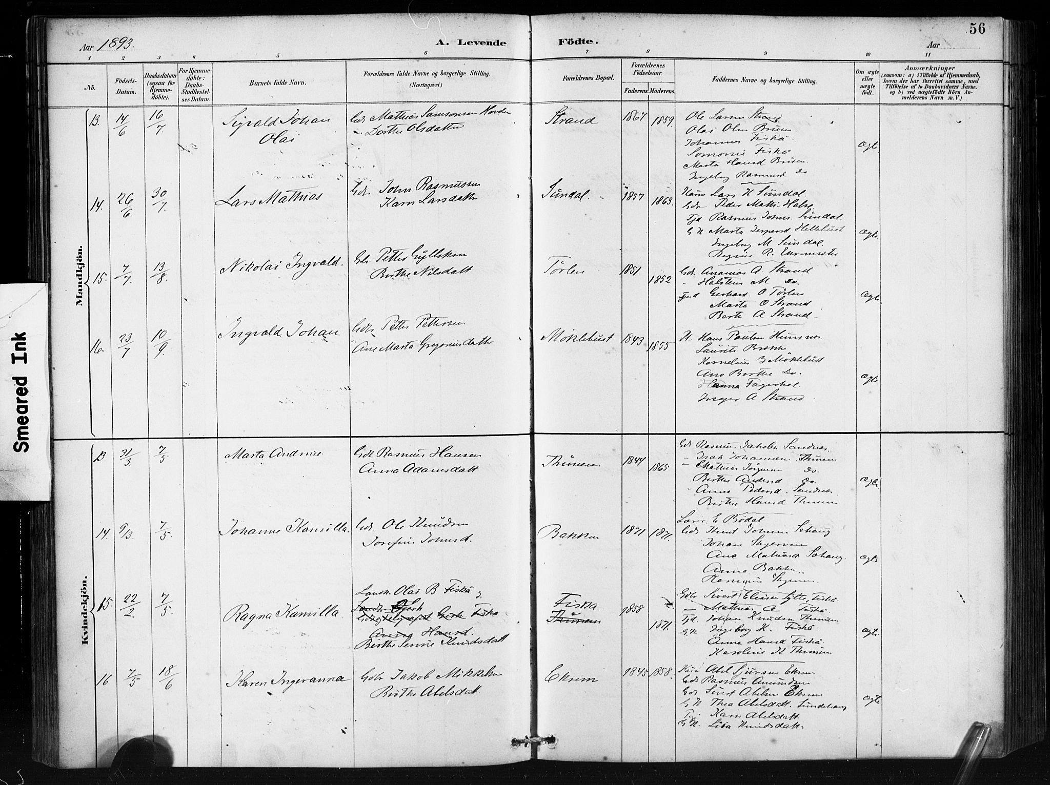 Ministerialprotokoller, klokkerbøker og fødselsregistre - Møre og Romsdal, AV/SAT-A-1454/501/L0008: Ministerialbok nr. 501A08, 1885-1901, s. 56