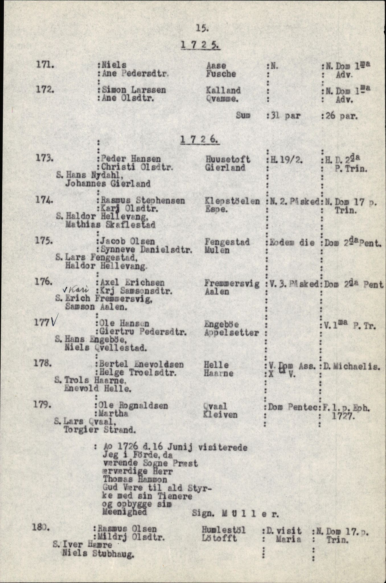 Samling av fulltekstavskrifter, SAB/FULLTEKST/B/14/0006: Førde sokneprestembete, ministerialbok nr. A 1, 1720-1727, s. 16