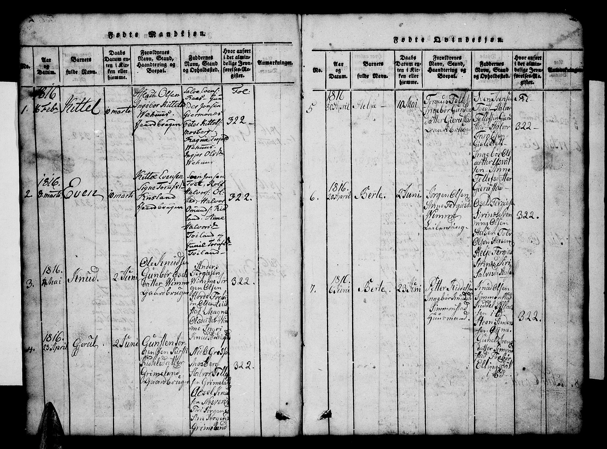 Åmli sokneprestkontor, SAK/1111-0050/F/Fb/Fbc/L0001: Klokkerbok nr. B 1, 1816-1867, s. 2