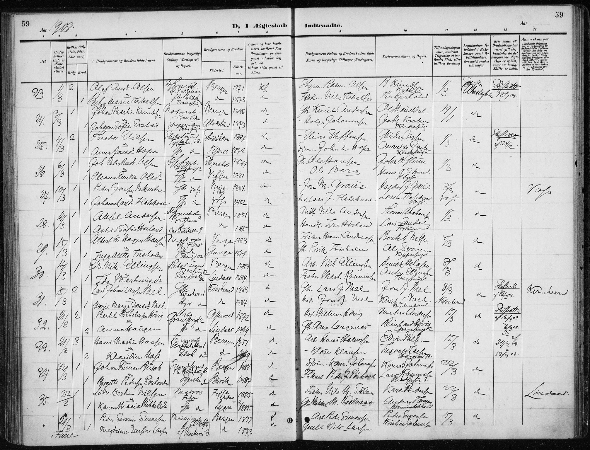 Nykirken Sokneprestembete, AV/SAB-A-77101/H/Haa/L0035: Ministerialbok nr. D 5, 1905-1913, s. 59