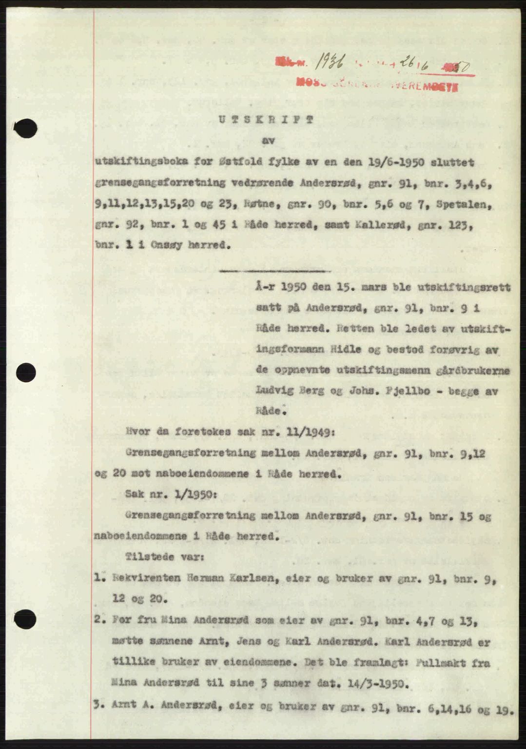 Moss sorenskriveri, AV/SAO-A-10168: Pantebok nr. A26, 1950-1950, Dagboknr: 1936/1950
