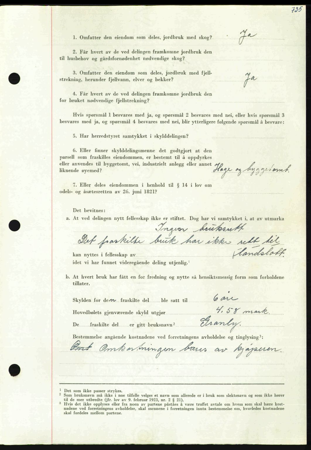 Nordmøre sorenskriveri, AV/SAT-A-4132/1/2/2Ca: Pantebok nr. A110, 1948-1949, Dagboknr: 425/1949