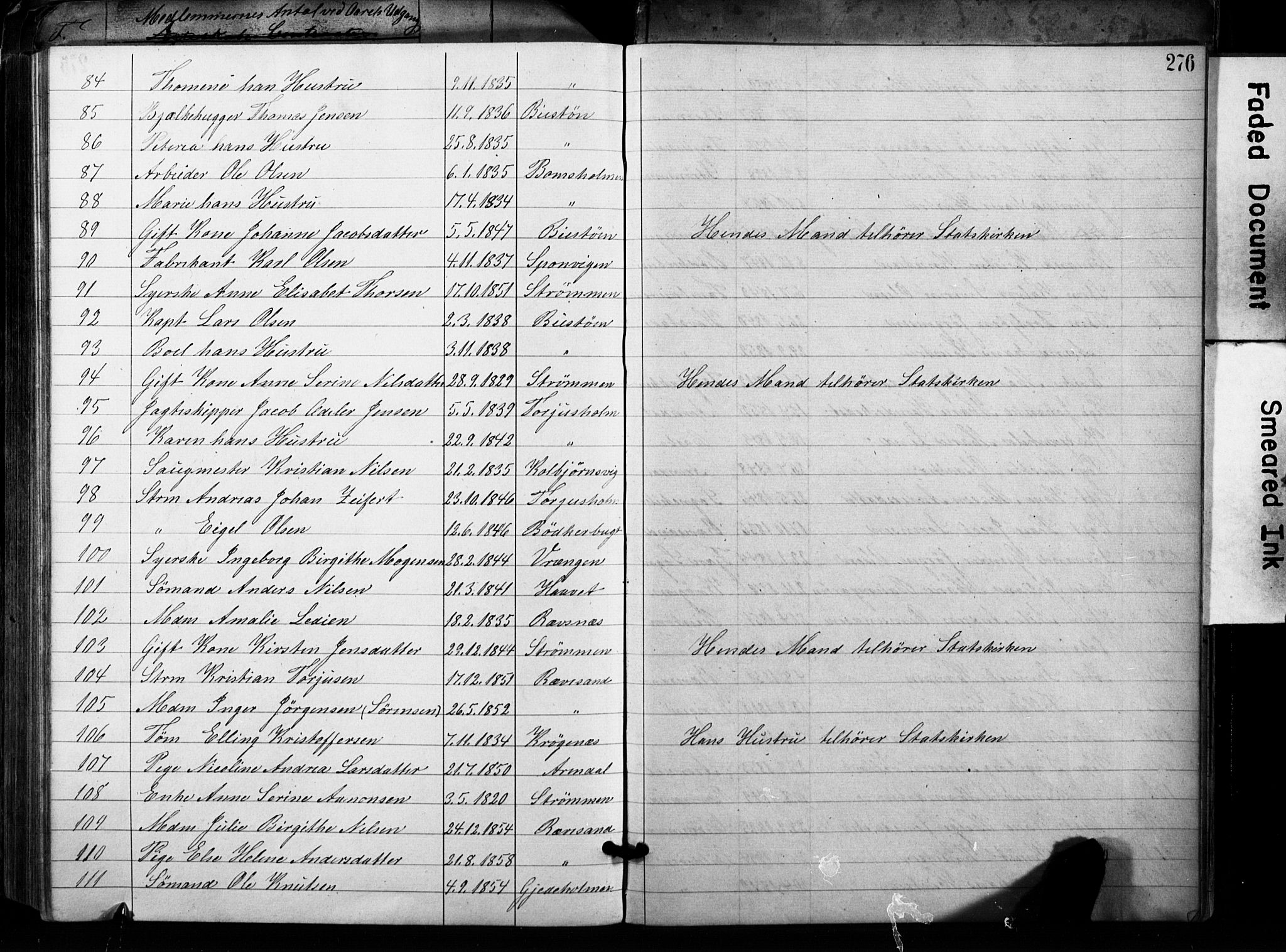 Metodistmenigheten, Arendal, AV/SAK-1292-0011/F/Fa/L0001: Dissenterprotokoll nr. F-2, 1867-1879, s. 276