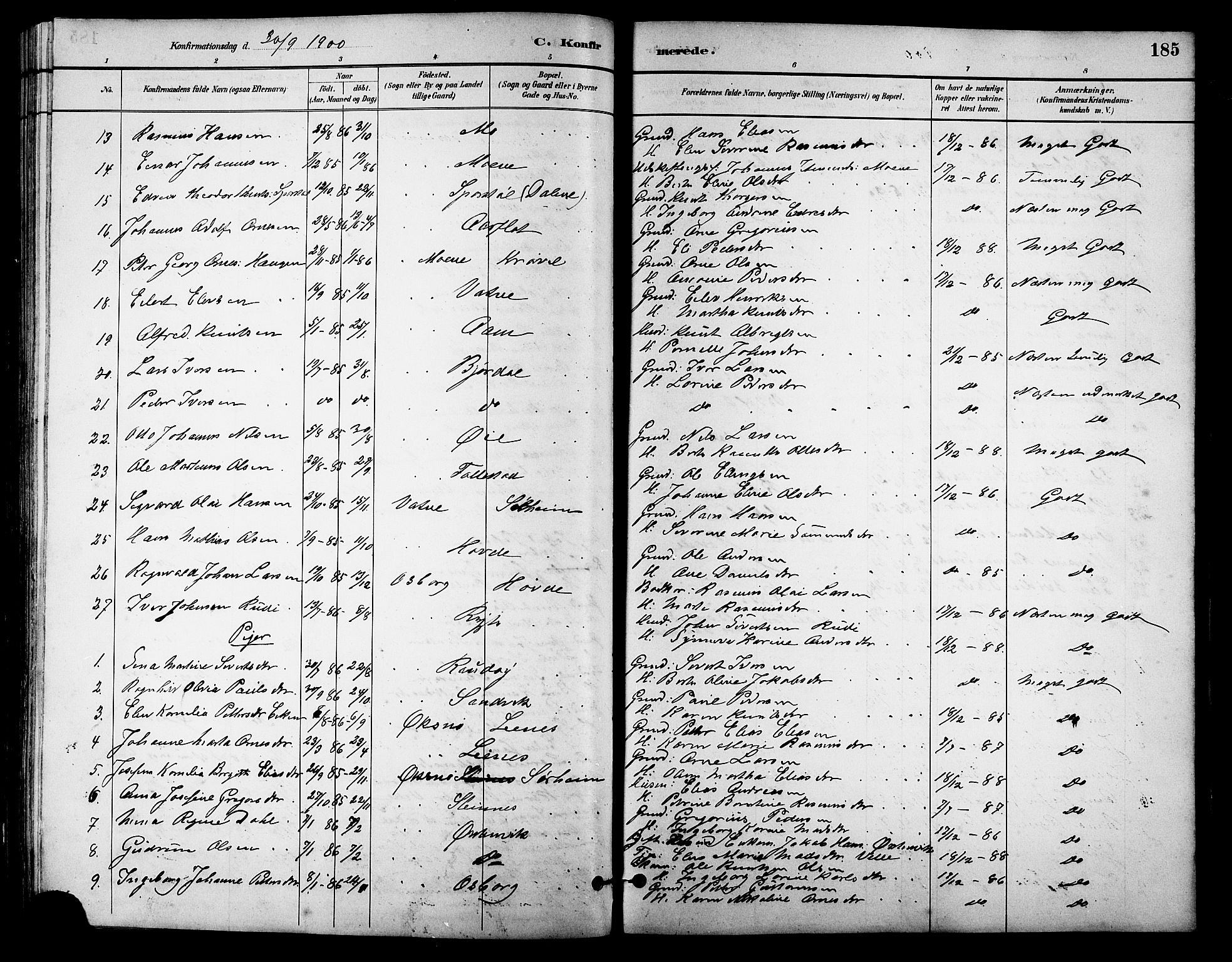 Ministerialprotokoller, klokkerbøker og fødselsregistre - Møre og Romsdal, SAT/A-1454/513/L0189: Klokkerbok nr. 513C03, 1883-1904, s. 185