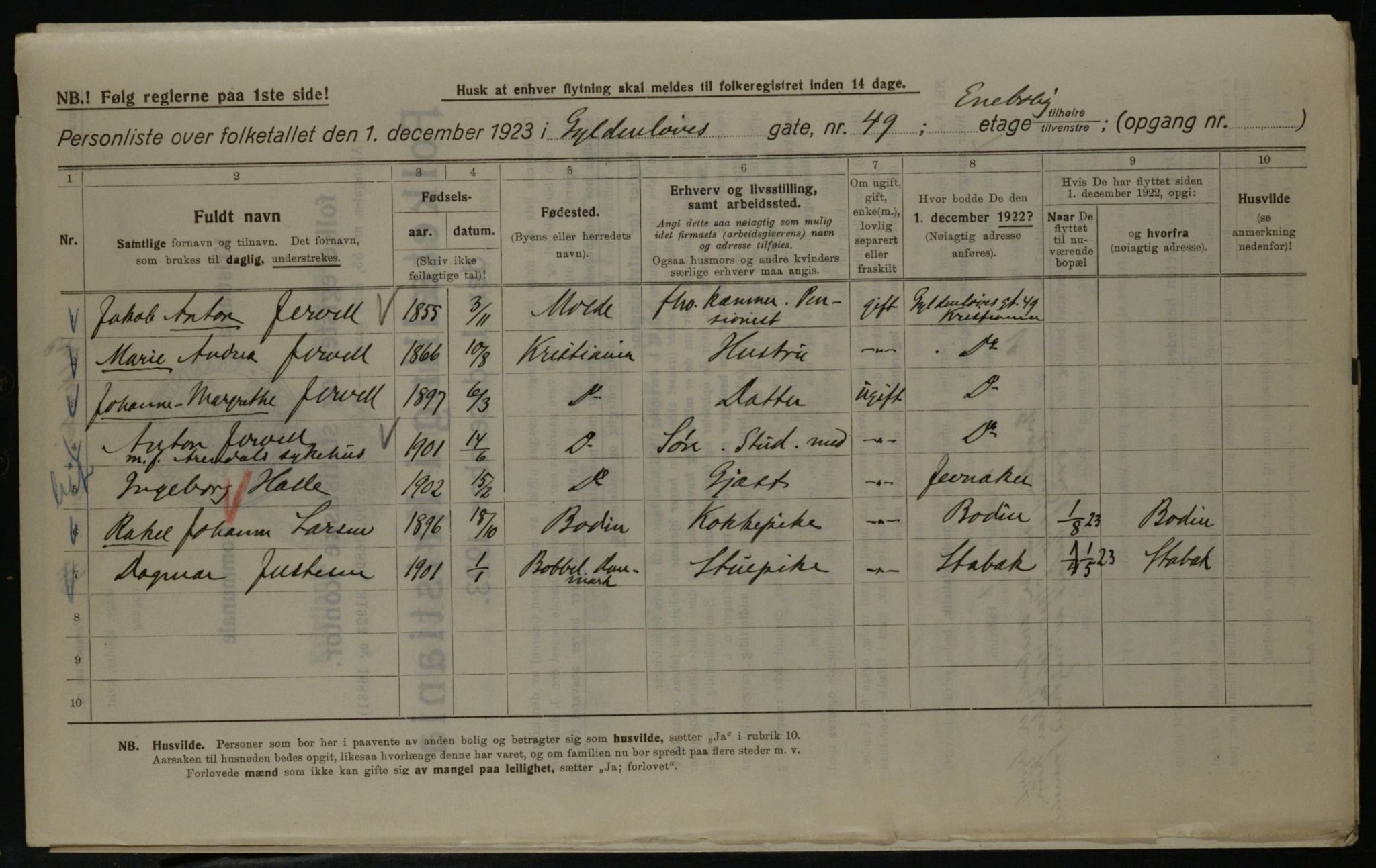 OBA, Kommunal folketelling 1.12.1923 for Kristiania, 1923, s. 36579