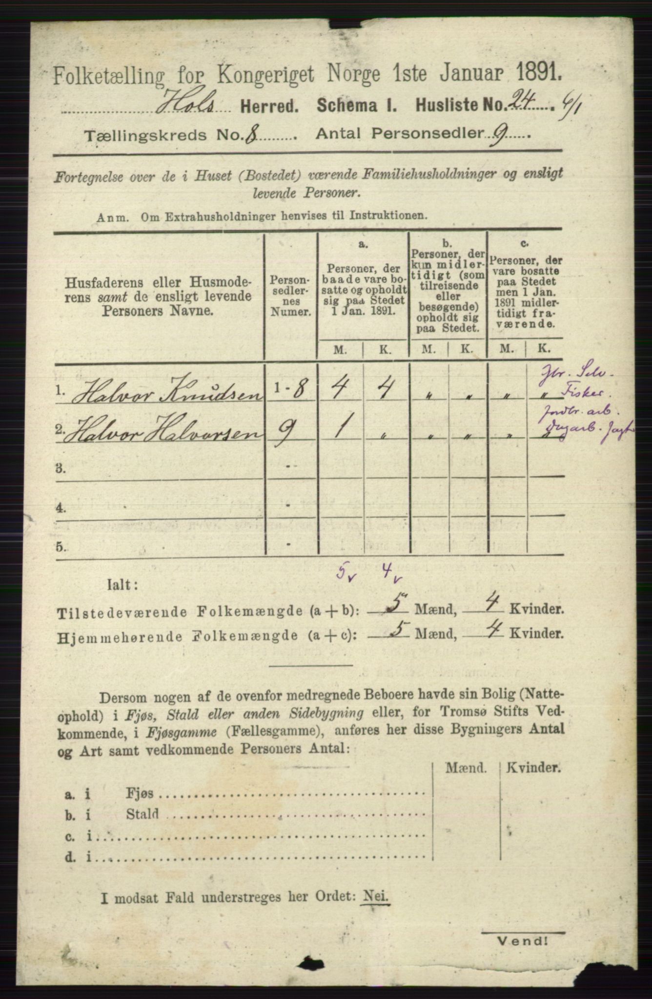 RA, Folketelling 1891 for 0620 Hol herred, 1891, s. 2236