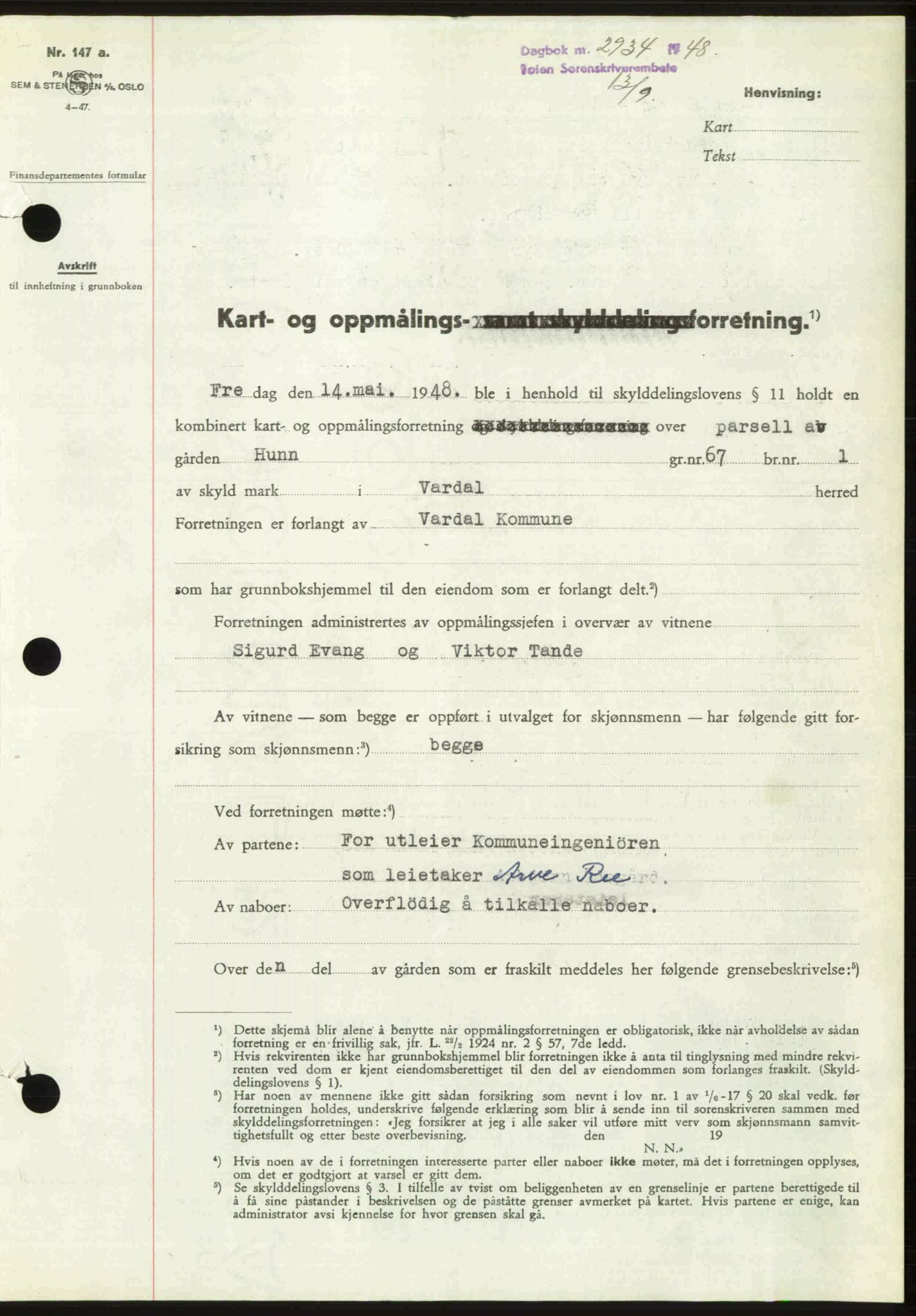 Toten tingrett, SAH/TING-006/H/Hb/Hbc/L0020: Pantebok nr. Hbc-20, 1948-1948, Dagboknr: 2934/1948