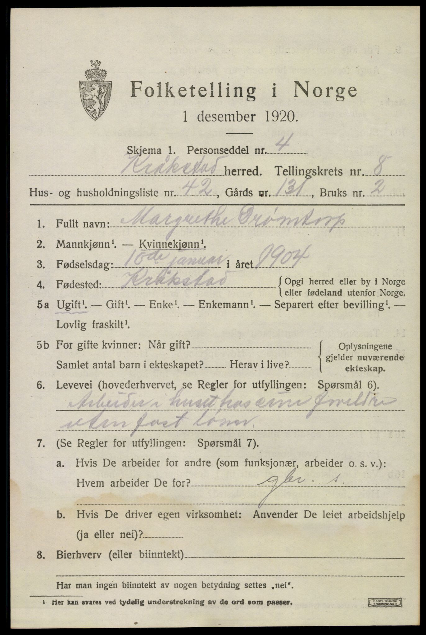 SAO, Folketelling 1920 for 0212 Kråkstad herred, 1920, s. 8833