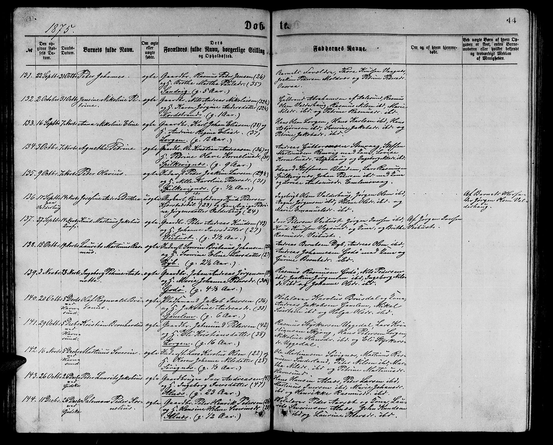 Ministerialprotokoller, klokkerbøker og fødselsregistre - Møre og Romsdal, AV/SAT-A-1454/528/L0429: Klokkerbok nr. 528C10, 1872-1886, s. 44