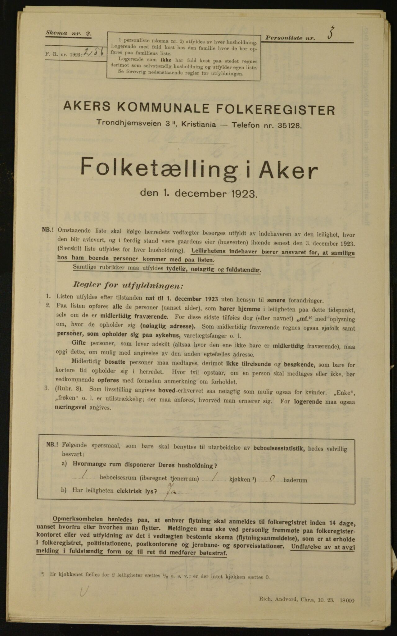 , Kommunal folketelling 1.12.1923 for Aker, 1923, s. 1694