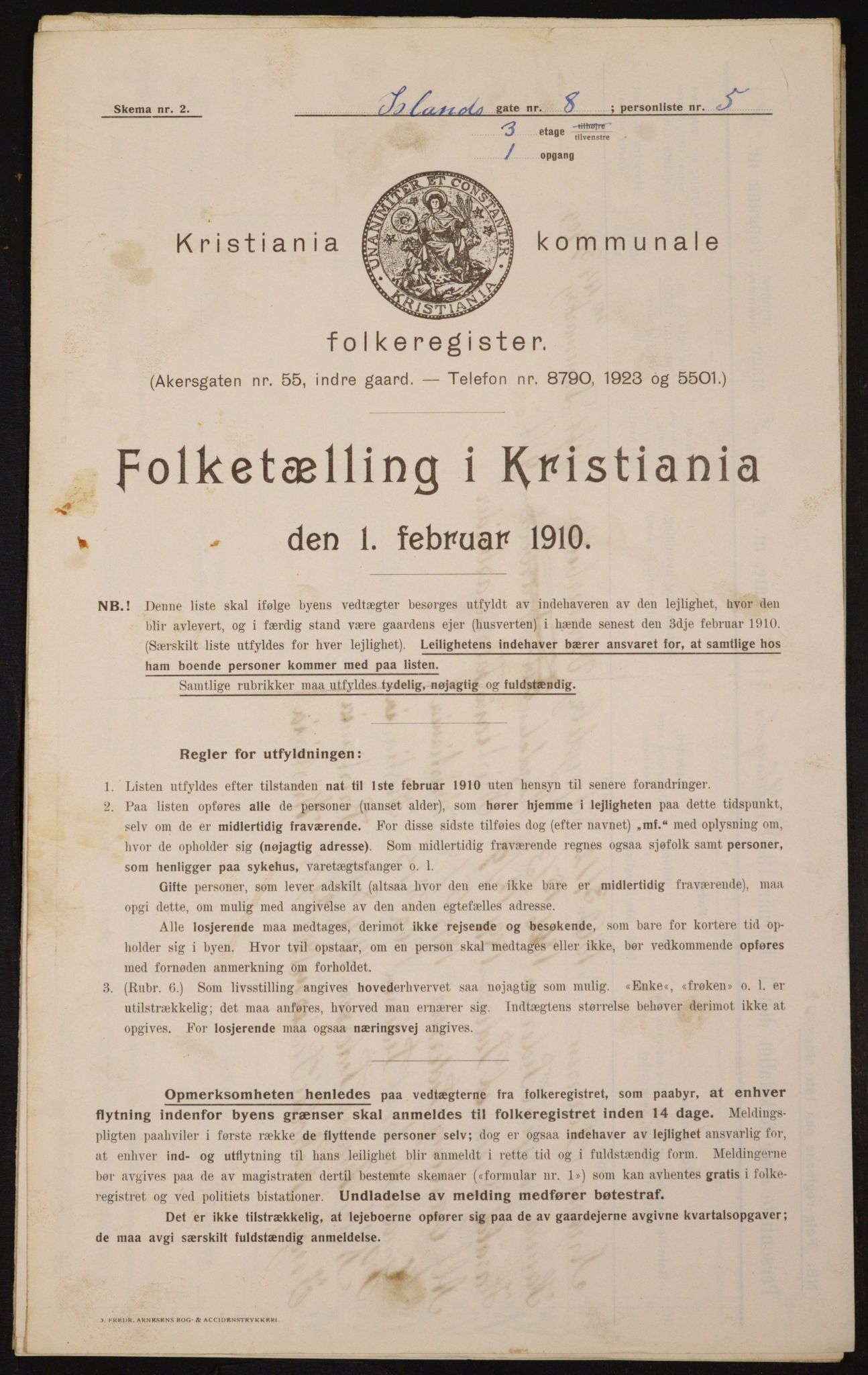 OBA, Kommunal folketelling 1.2.1910 for Kristiania, 1910, s. 43487