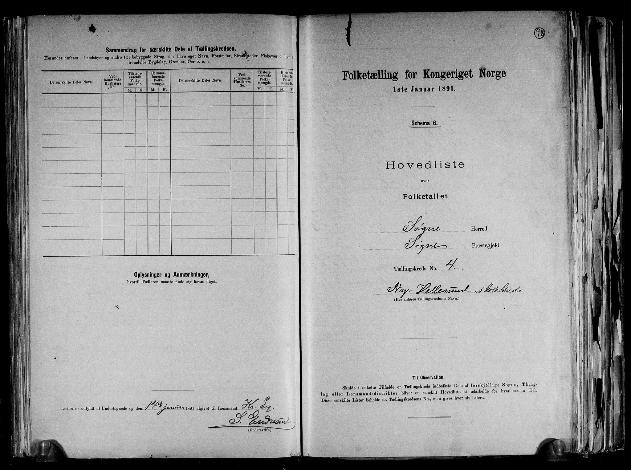 RA, Folketelling 1891 for 1018 Søgne herred, 1891, s. 13