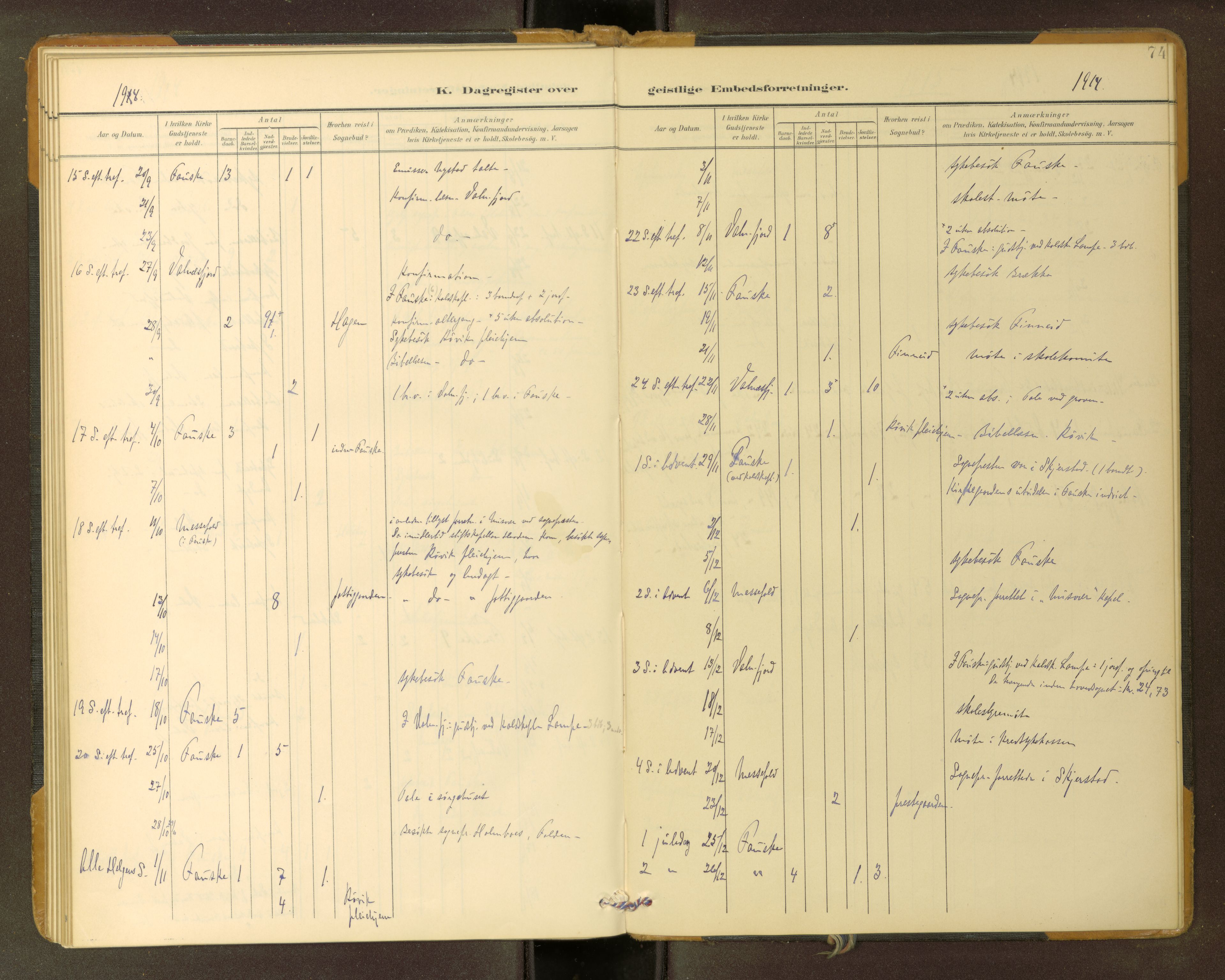 Ministerialprotokoller, klokkerbøker og fødselsregistre - Nordland, AV/SAT-A-1459/849/L0691: Dagsregister nr. 849---, 1899-1916, s. 74