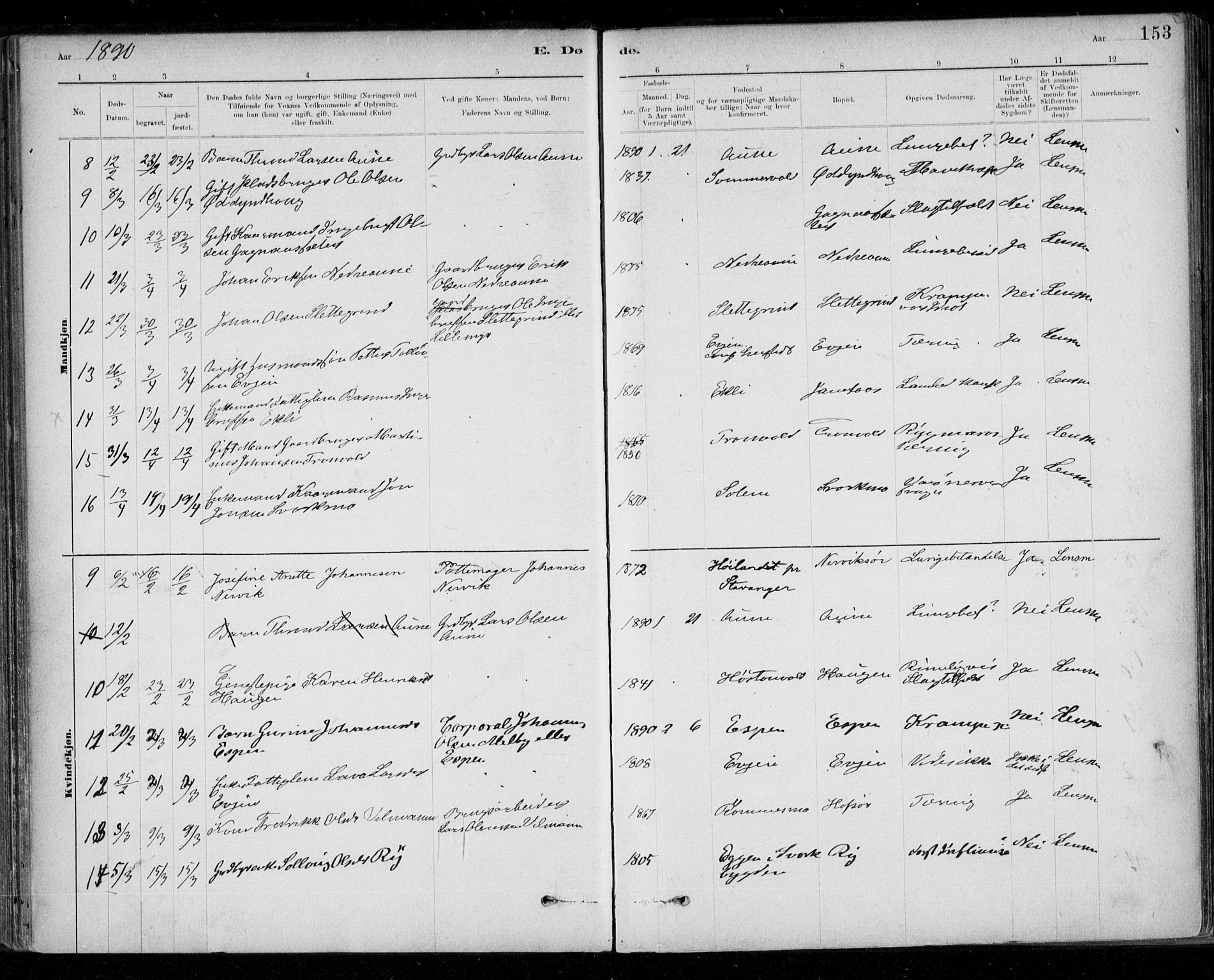 Ministerialprotokoller, klokkerbøker og fødselsregistre - Sør-Trøndelag, AV/SAT-A-1456/668/L0810: Ministerialbok nr. 668A10, 1881-1894, s. 153