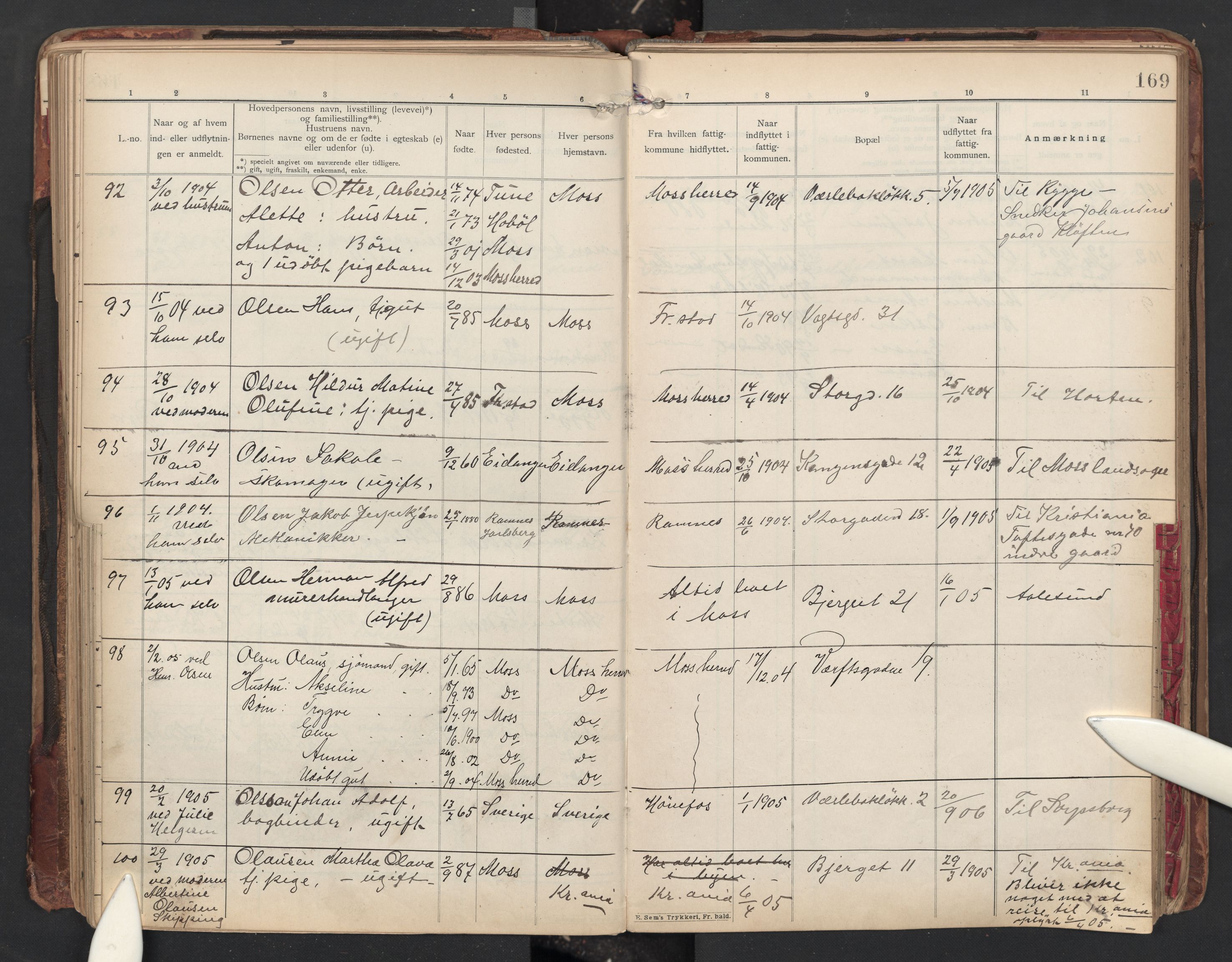 Moss folkeregister, AV/SAO-A-10020/J/L0001: Inn- og utflyttede i Moss fattigkommune, 1901-1905, s. 169