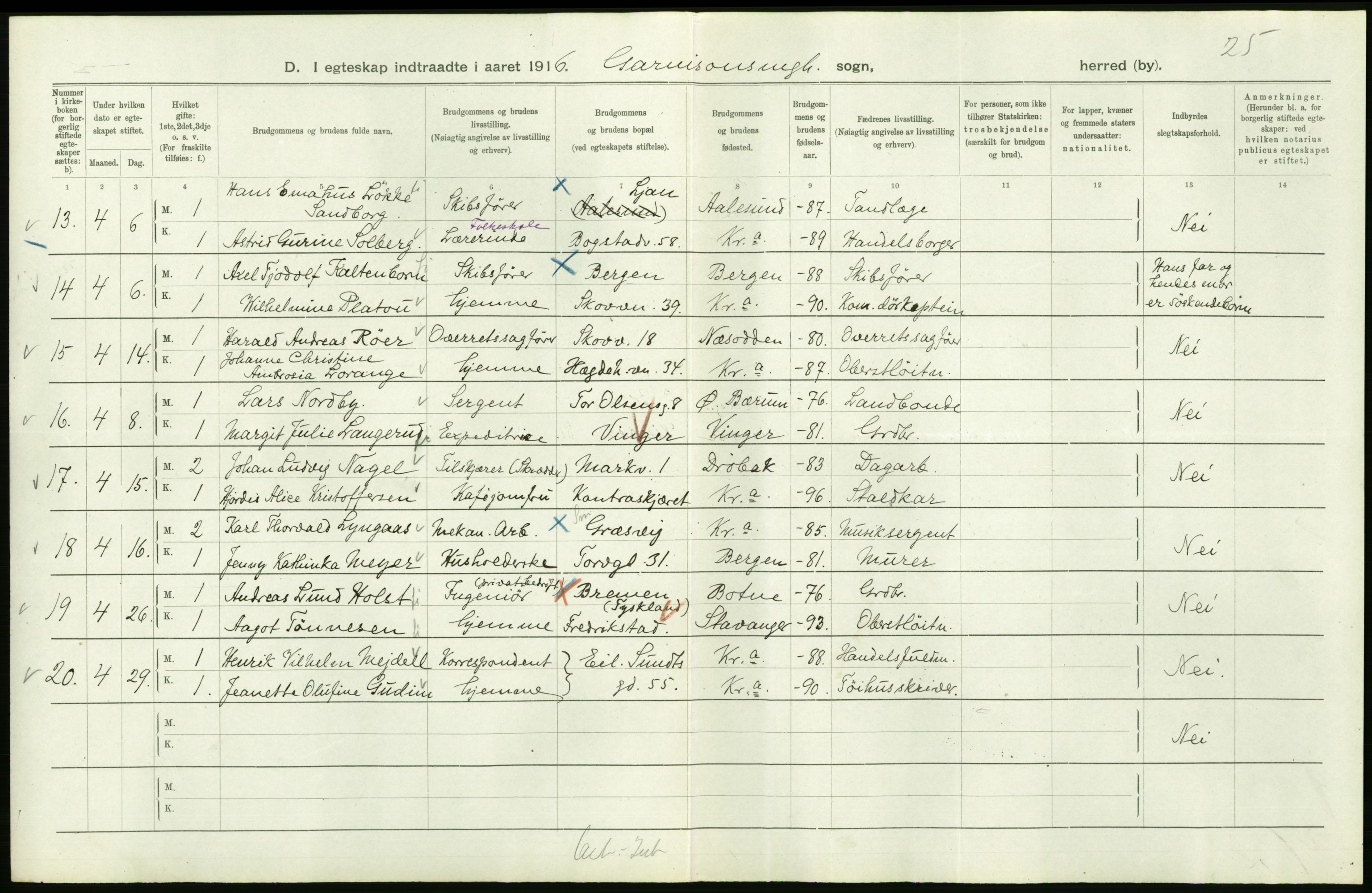 Statistisk sentralbyrå, Sosiodemografiske emner, Befolkning, AV/RA-S-2228/D/Df/Dfb/Dfbf/L0008: Kristiania: Gifte, 1916, s. 930