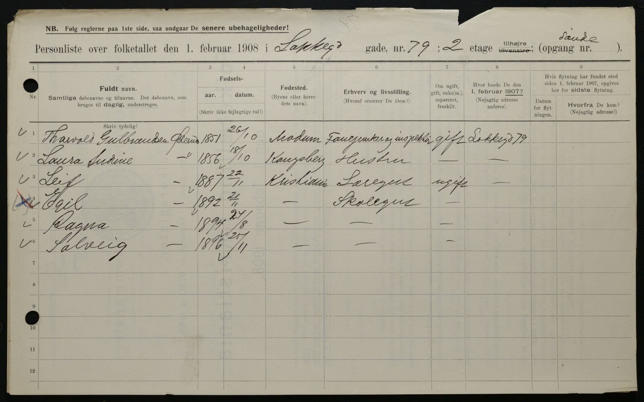 OBA, Kommunal folketelling 1.2.1908 for Kristiania kjøpstad, 1908, s. 50497