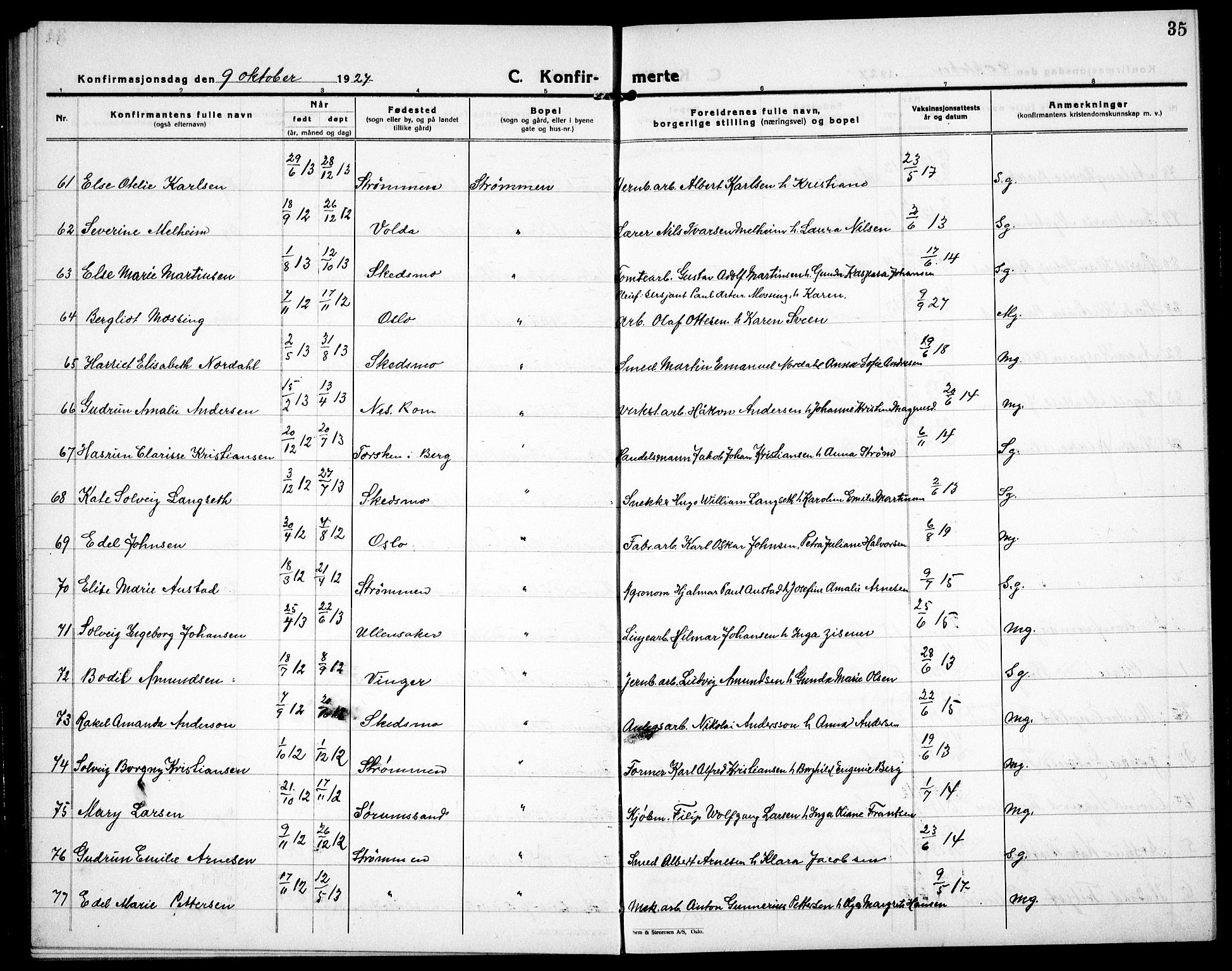Skedsmo prestekontor Kirkebøker, AV/SAO-A-10033a/G/Gc/L0003: Klokkerbok nr. III 4, 1926-1939, s. 35