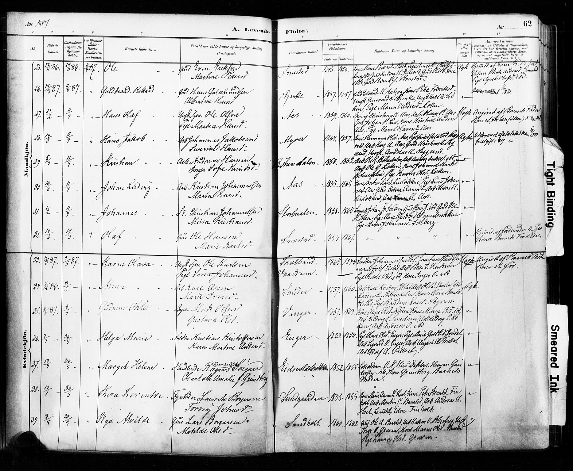 Eidsvoll prestekontor Kirkebøker, AV/SAO-A-10888/F/Fa/L0002: Ministerialbok nr. I 2, 1882-1895, s. 62
