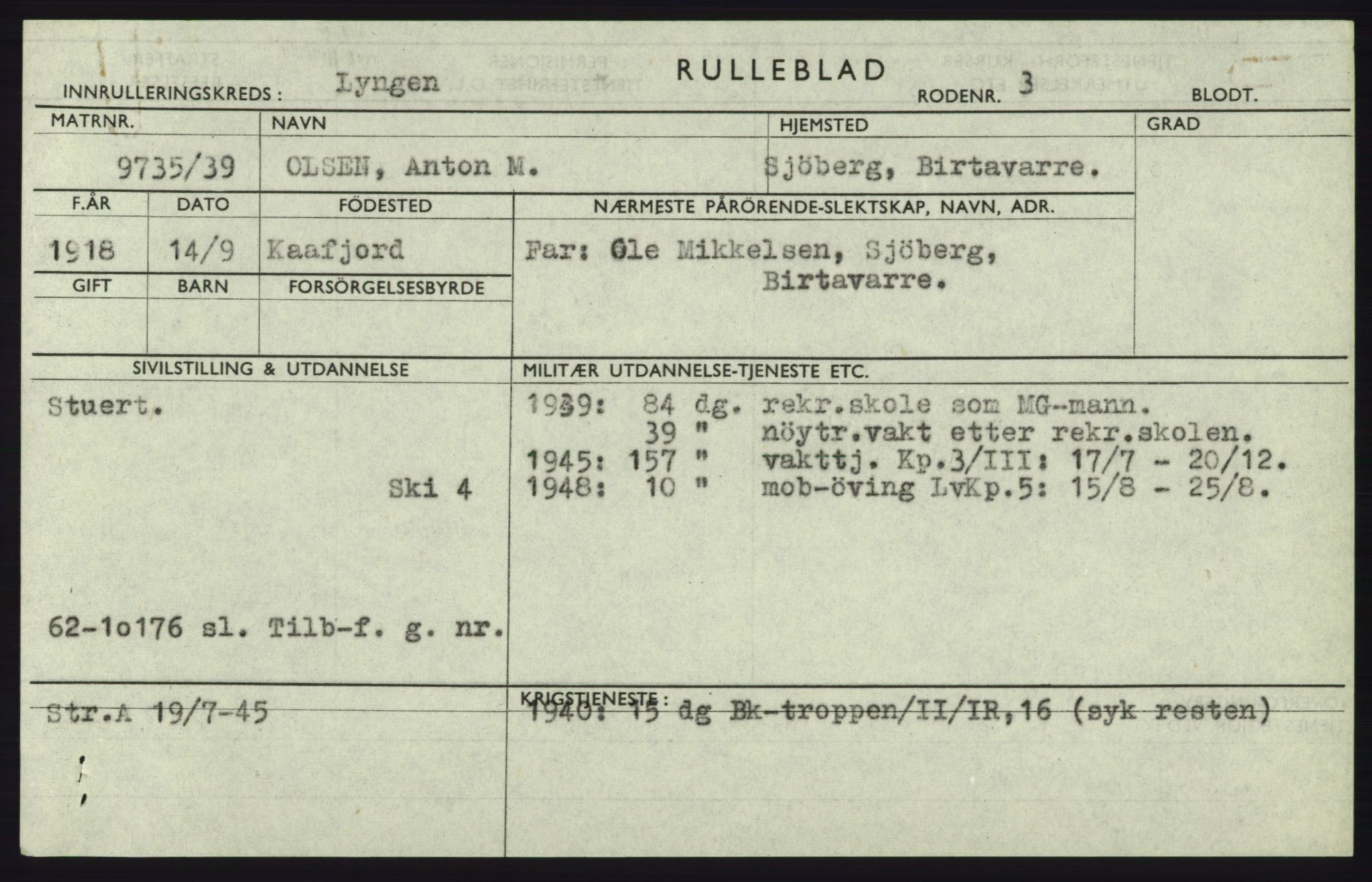 Forsvaret, Troms infanteriregiment nr. 16, AV/RA-RAFA-3146/P/Pa/L0023: Rulleblad for regimentets menige mannskaper, årsklasse 1939, 1939, s. 985