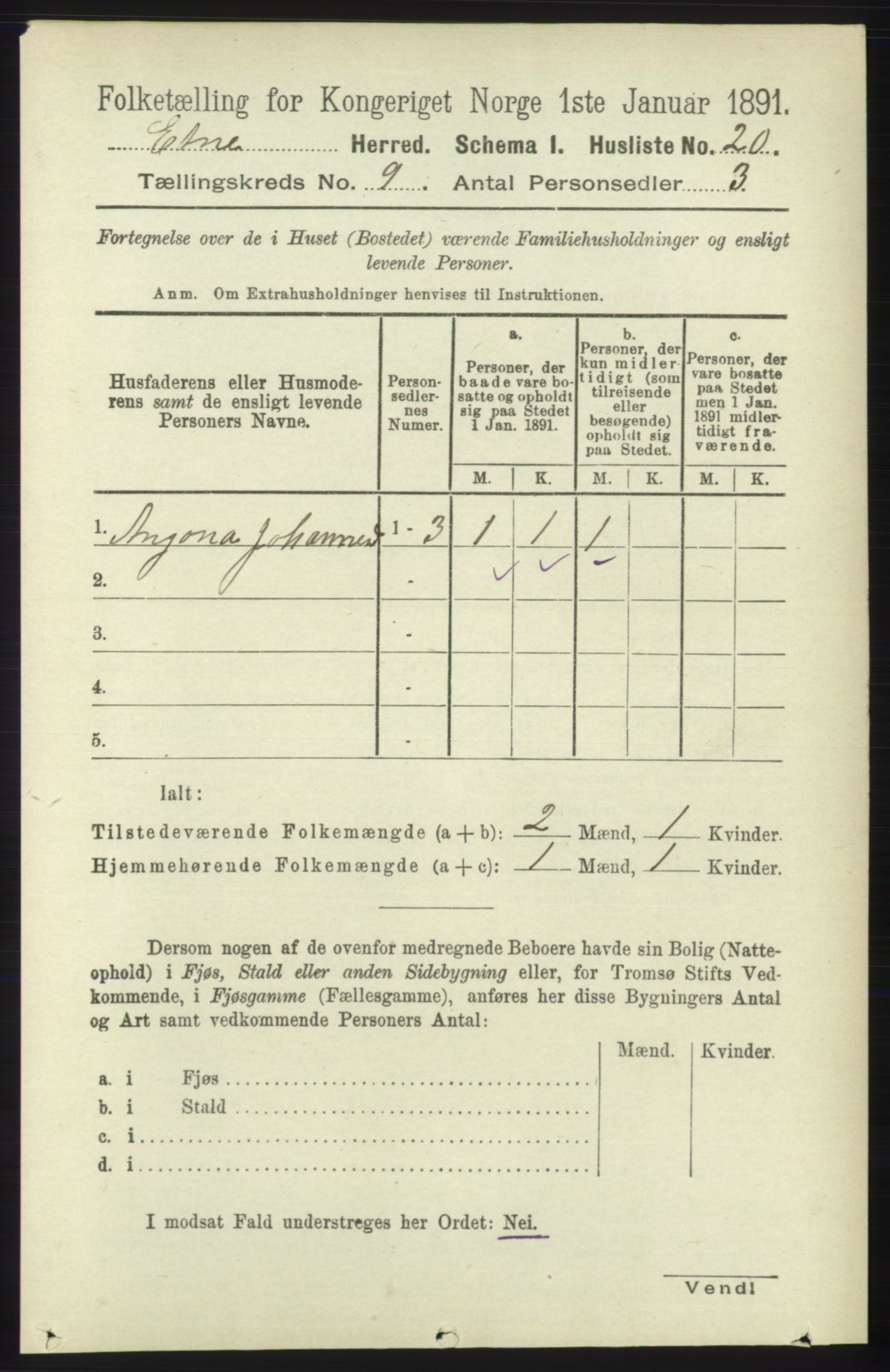 RA, Folketelling 1891 for 1211 Etne herred, 1891, s. 1709