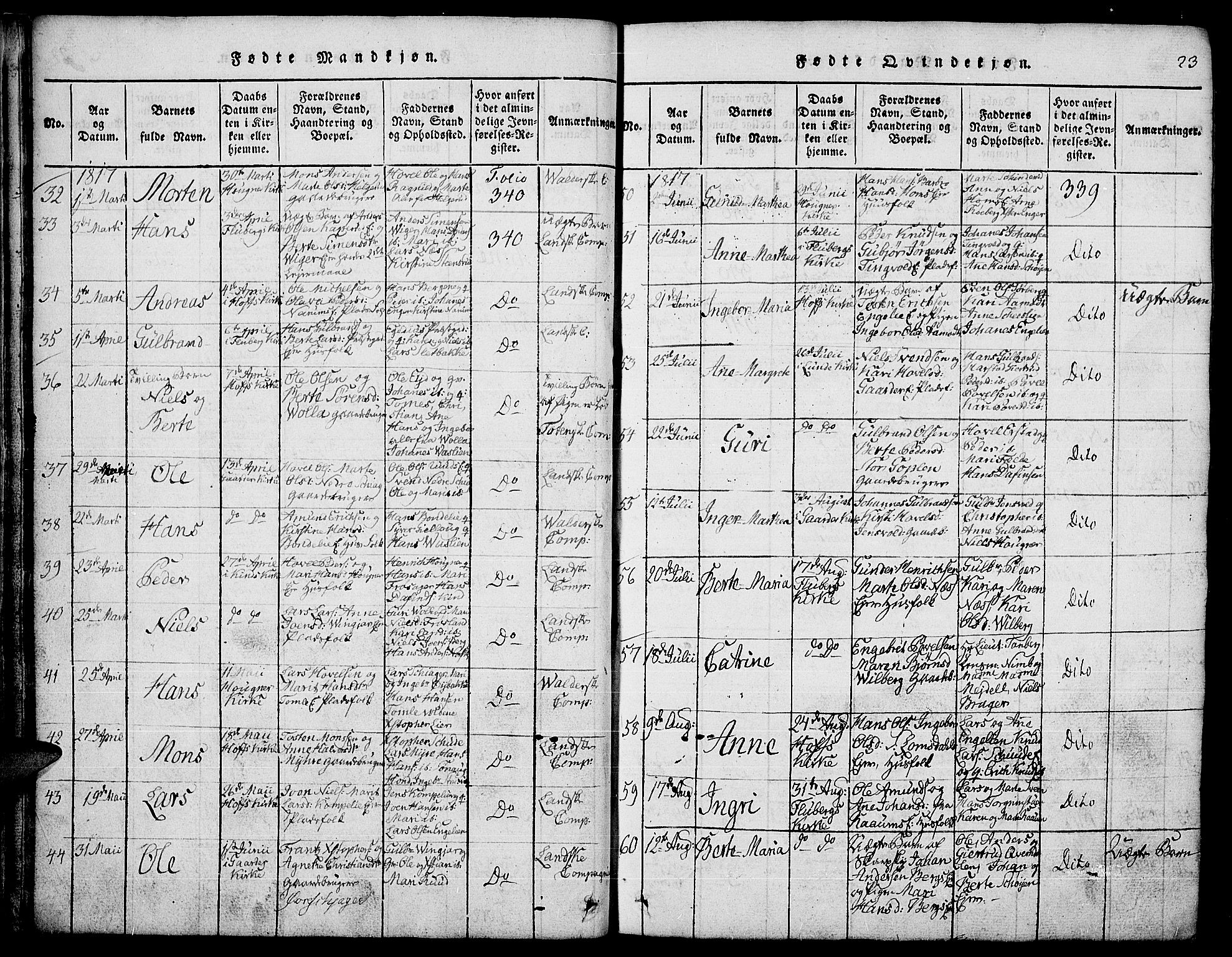 Land prestekontor, SAH/PREST-120/H/Ha/Hab/L0001: Klokkerbok nr. 1, 1814-1833, s. 23