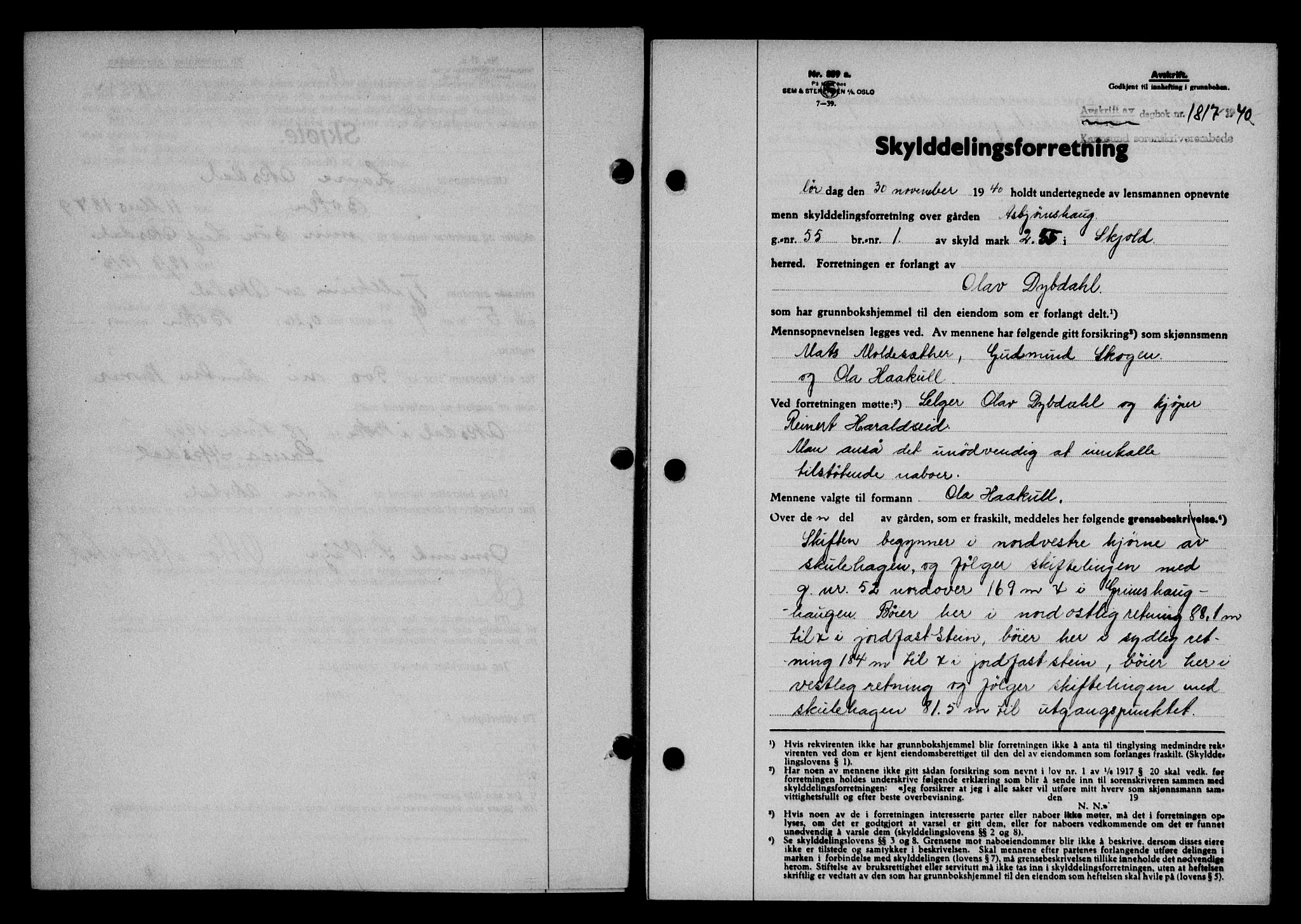 Karmsund sorenskriveri, SAST/A-100311/01/II/IIB/L0074: Pantebok nr. 55A, 1940-1941, Dagboknr: 1817/1940