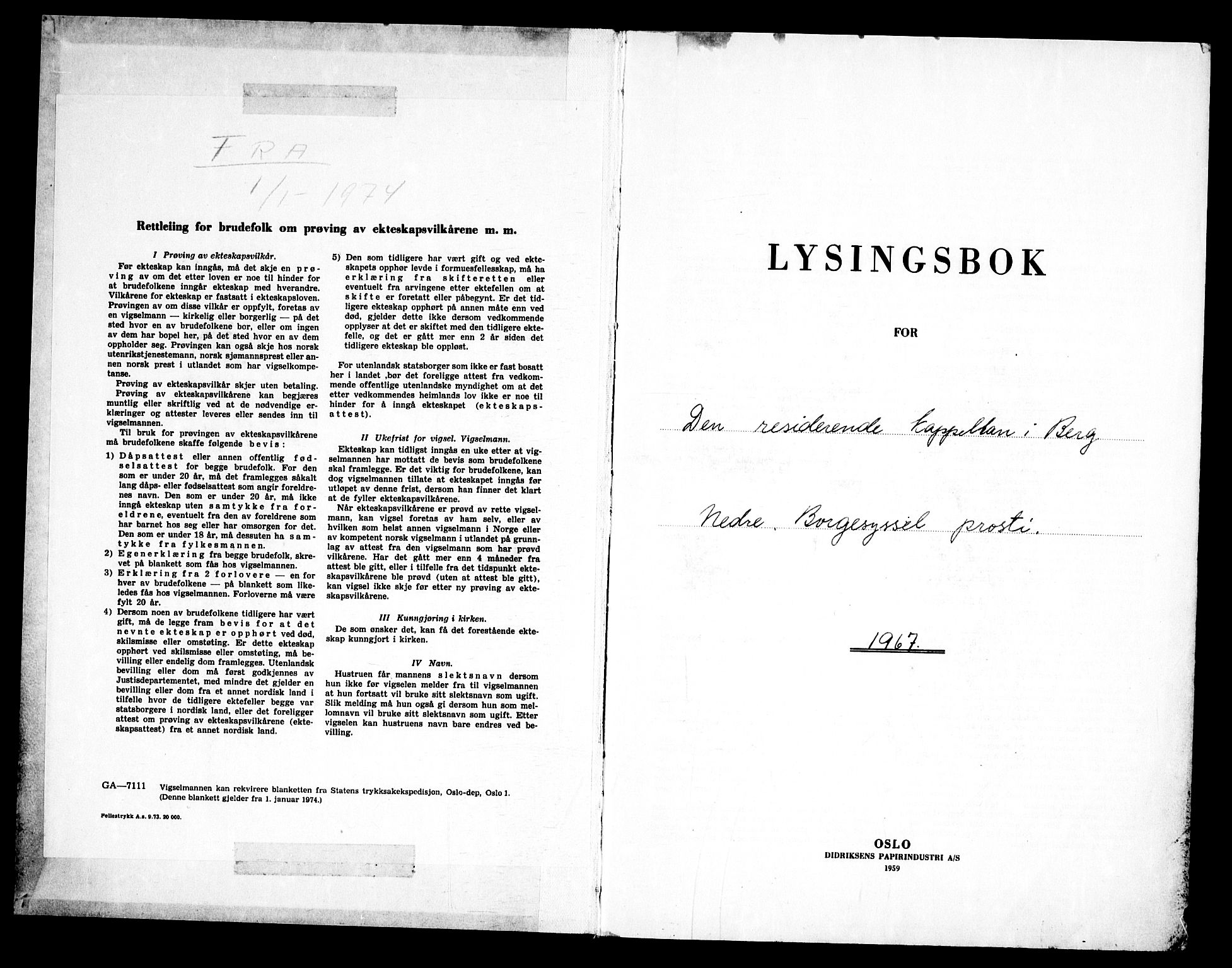 Berg prestekontor Kirkebøker, SAO/A-10902/H/Hb/L0002: Lysningsprotokoll nr. II 2, 1967-1980