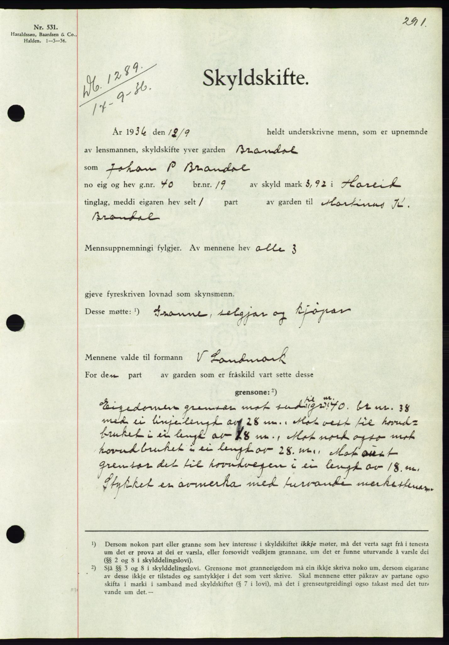 Søre Sunnmøre sorenskriveri, AV/SAT-A-4122/1/2/2C/L0061: Pantebok nr. 55, 1936-1936, Dagboknr: 1289/1936