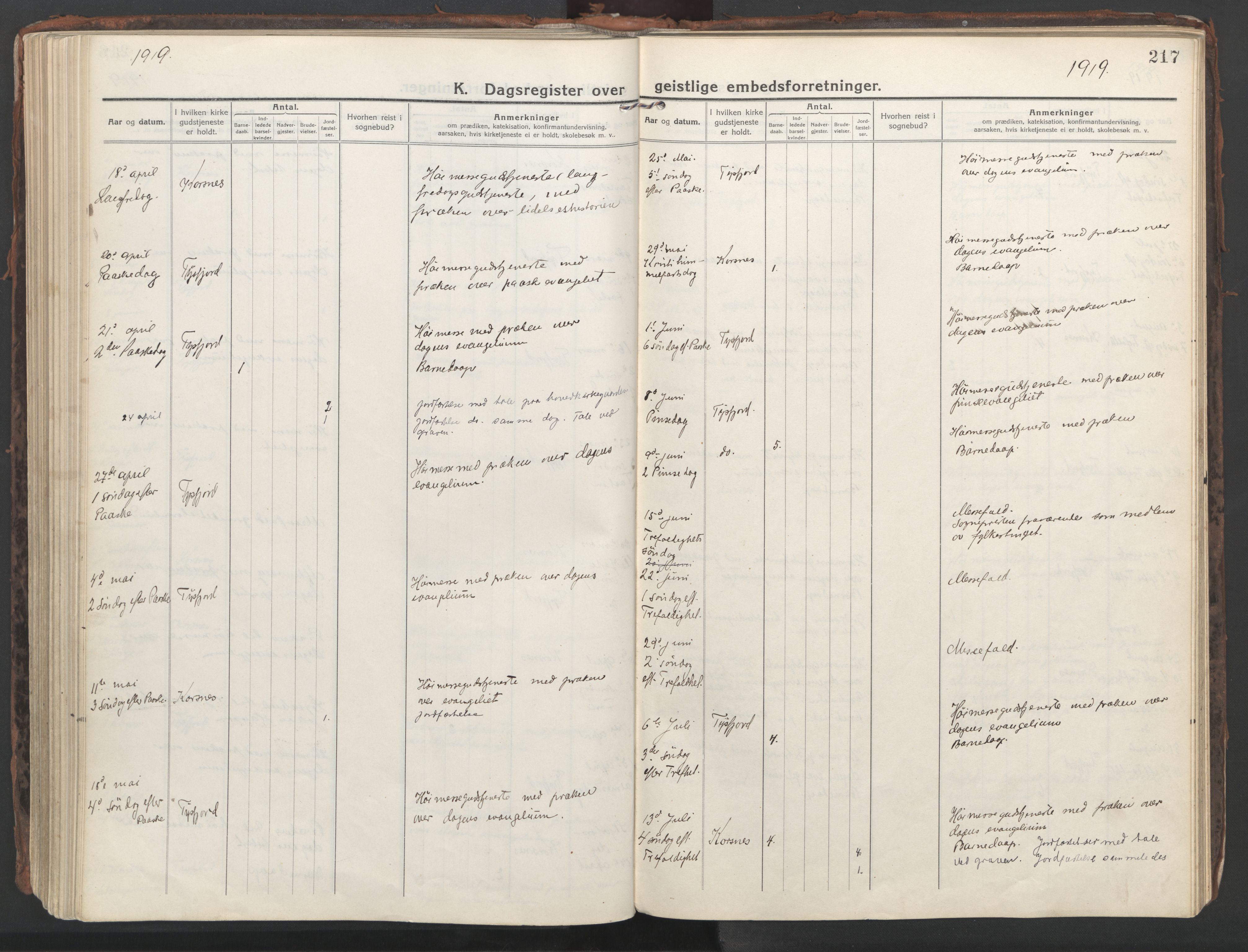 Ministerialprotokoller, klokkerbøker og fødselsregistre - Nordland, AV/SAT-A-1459/861/L0872: Ministerialbok nr. 861A07, 1915-1924, s. 217