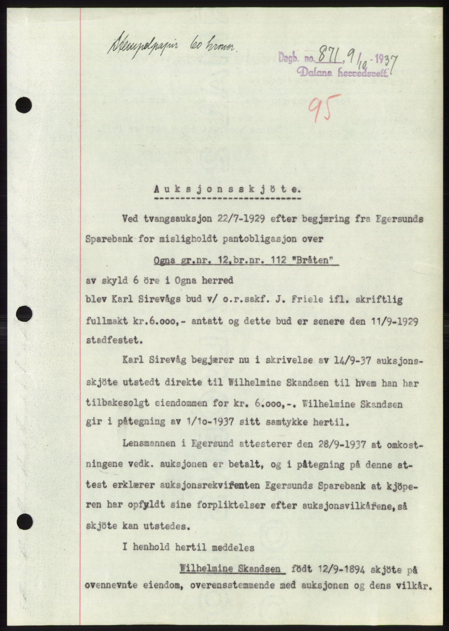 Dalane sorenskriveri, SAST/A-100309/02/G/Gb/L0058: Pantebok, 1926-1950, Tingl.dato: 09.10.1937