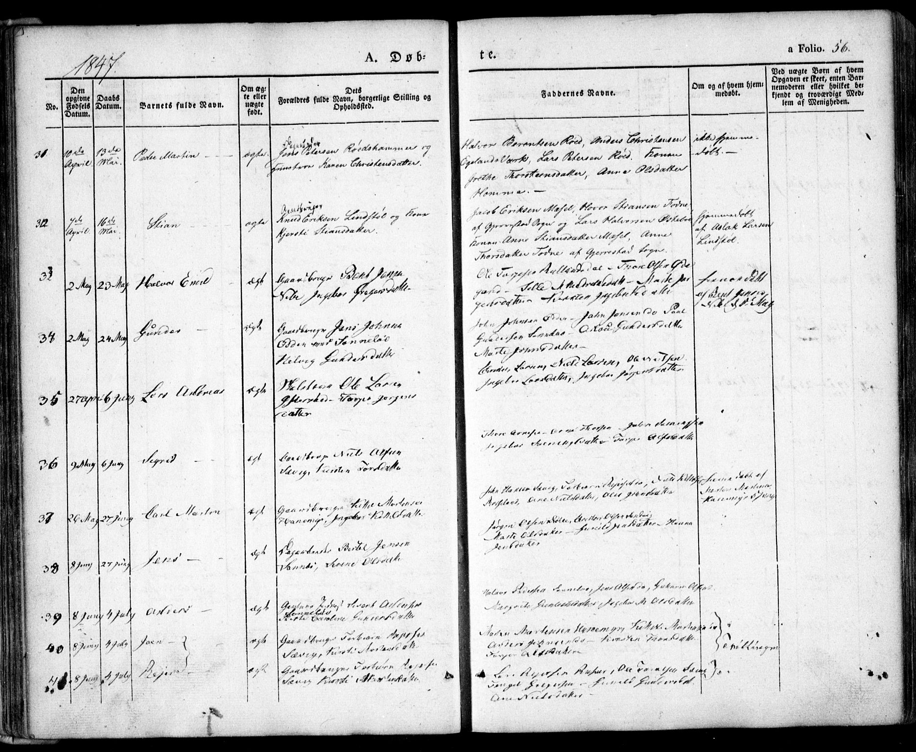 Søndeled sokneprestkontor, SAK/1111-0038/F/Fa/L0002: Ministerialbok nr. A 2, 1839-1860, s. 56
